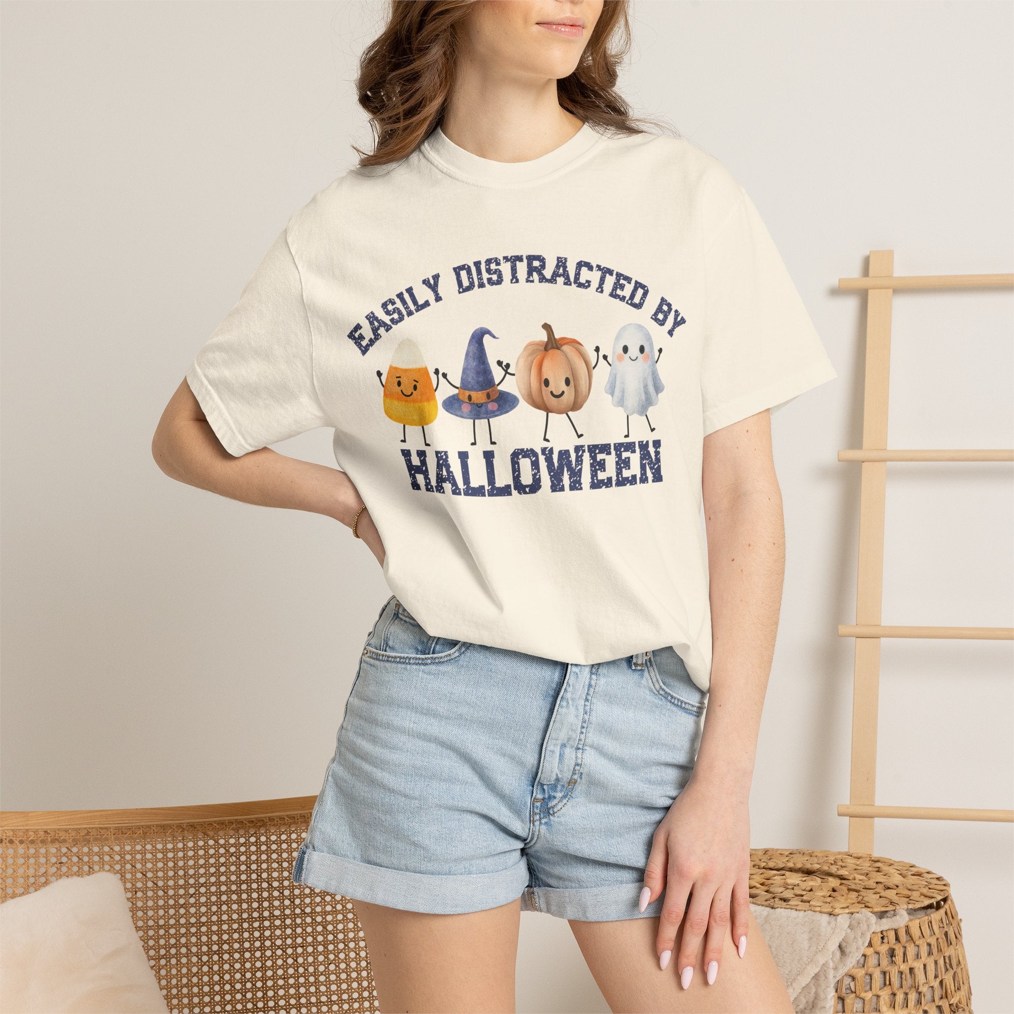 Halloween T-Shirt, Easily Distracted by Halloween, Cute Candy & Costume Graphic