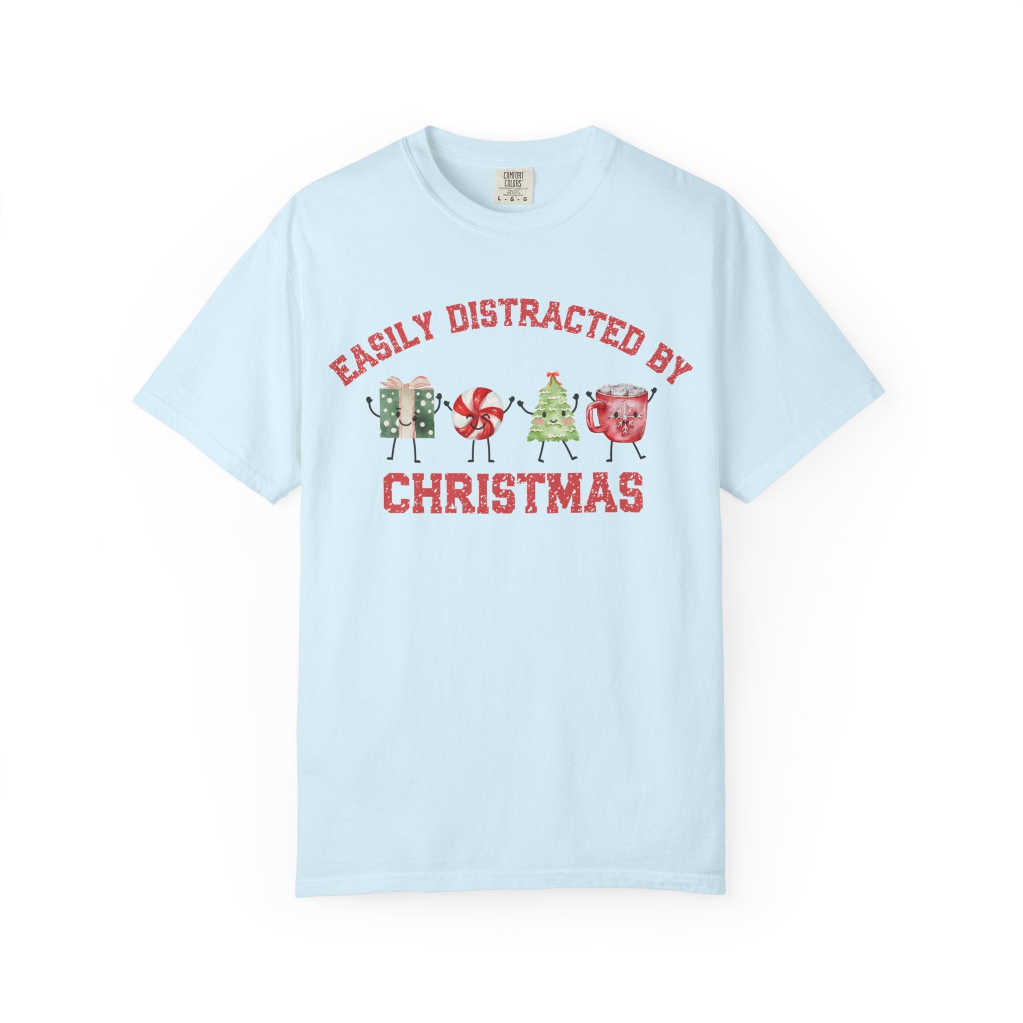 Easily Distracted by Christmas T-Shirt, Funny Holiday Graphic Tee