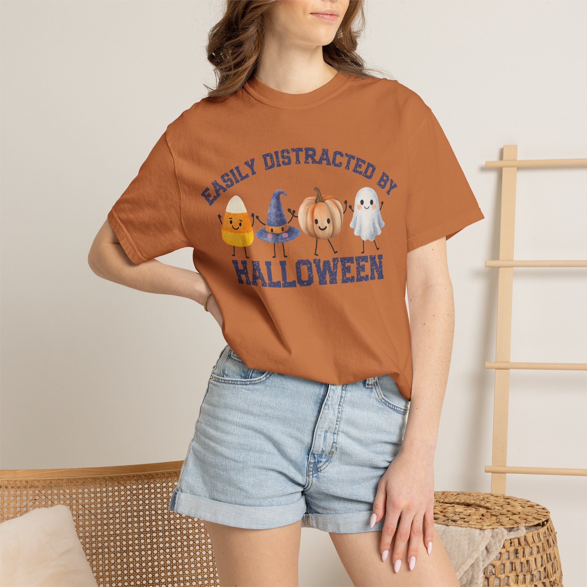 Halloween T-Shirt, Easily Distracted by Halloween, Cute Candy & Costume Graphic