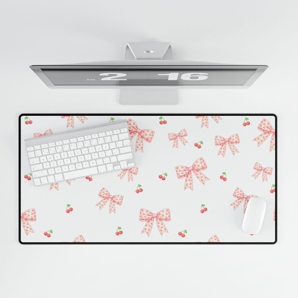 Cherries and Bows Desk Mats and Mouse pads, Office Decor, Birthday Gifts, Home Workspace