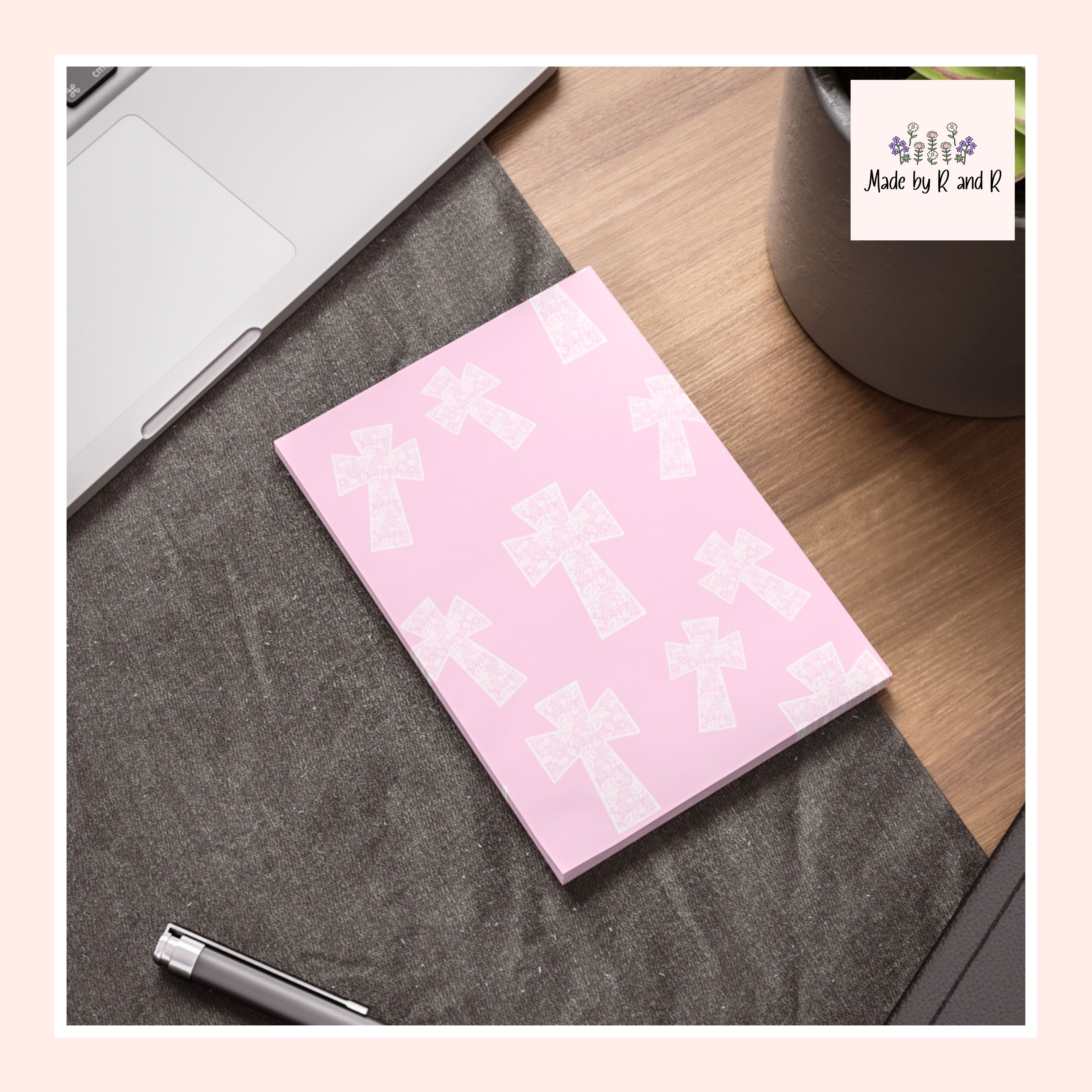 Pink Cross Post-It Note Pads, Religious Themed Sticky Notes, Cross Memo Pads, Religious Gift