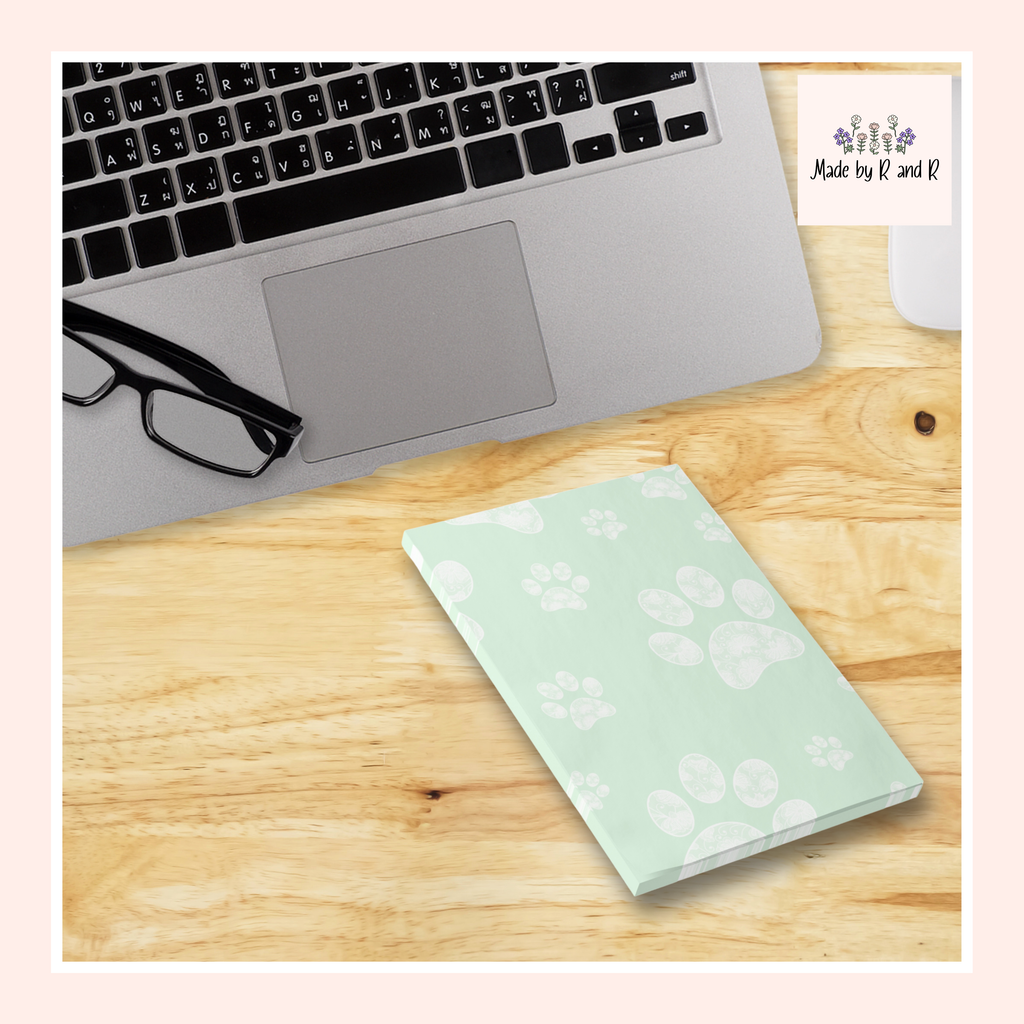 Green Paw Print Post-It Note Pads, Dog Themed Sticky Notes, Puppy Memo Pads, Perfect for Dog Lovers