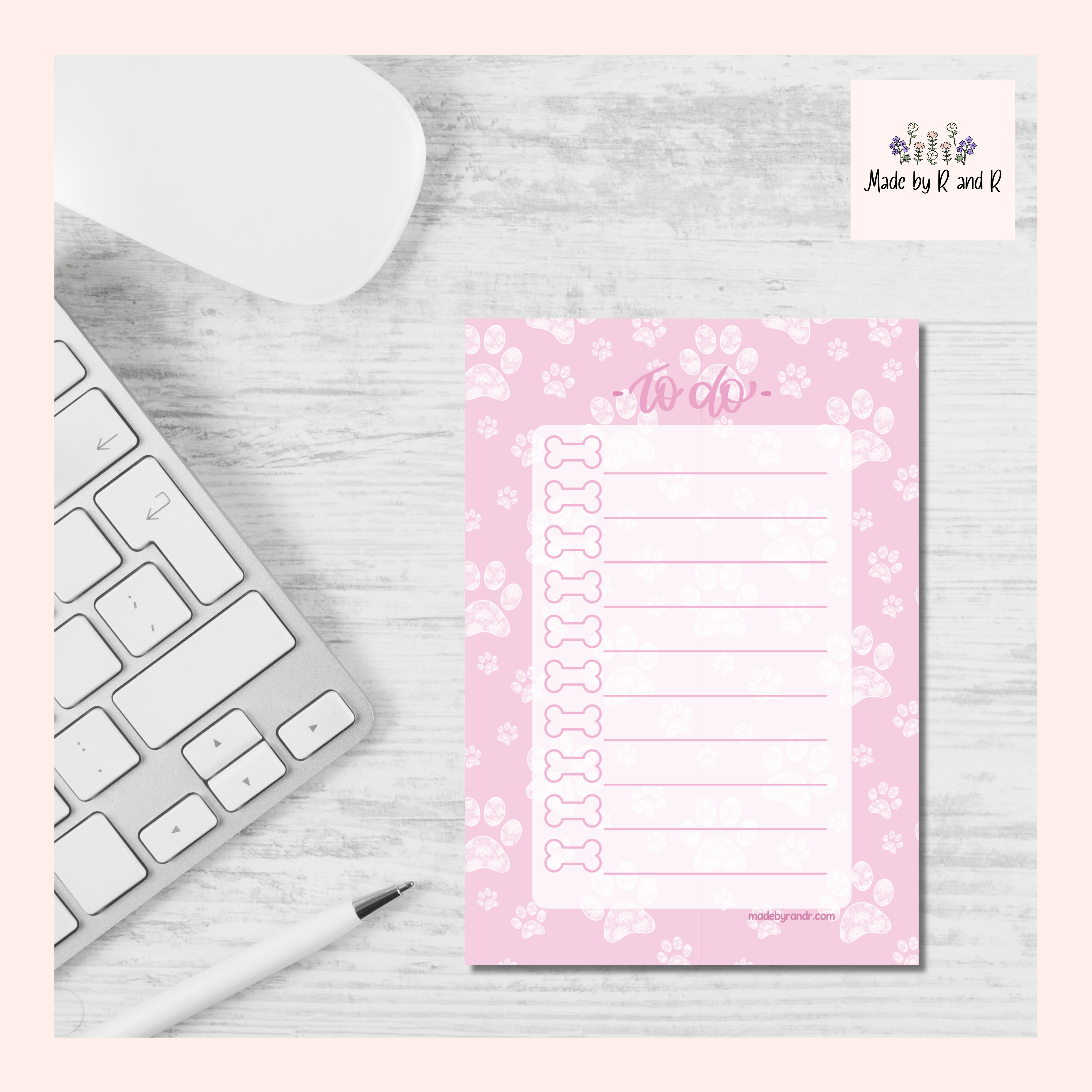Pink Paw Print To Do Checklist Sticky Notes for Planning & Lists