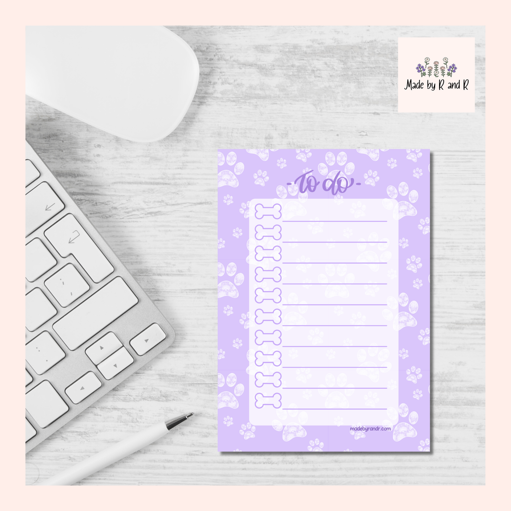 Purple Paw Print To Do Checklist Sticky Notes for Planning & Lists