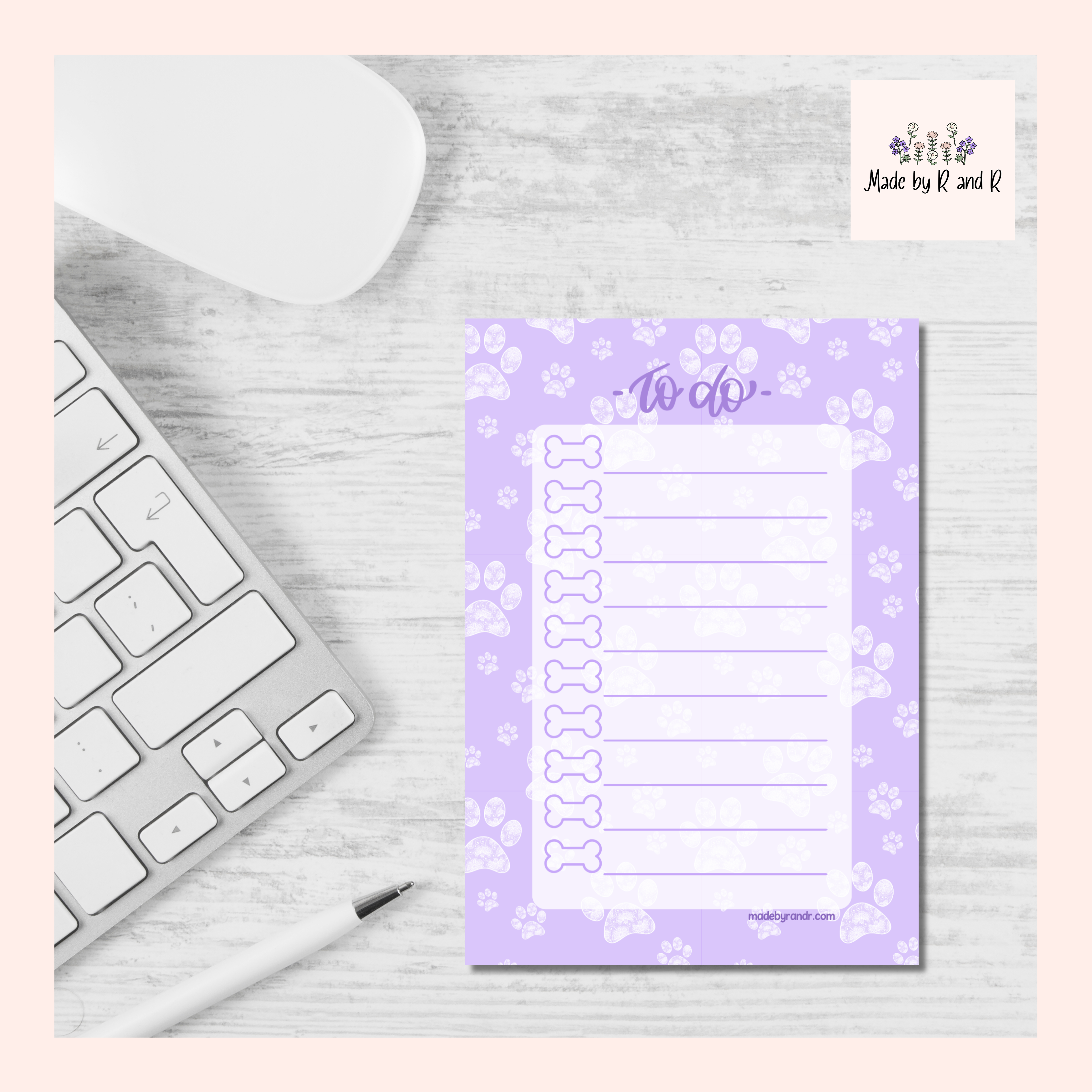 Purple Paw Print To Do Checklist Sticky Notes for Planning & Lists