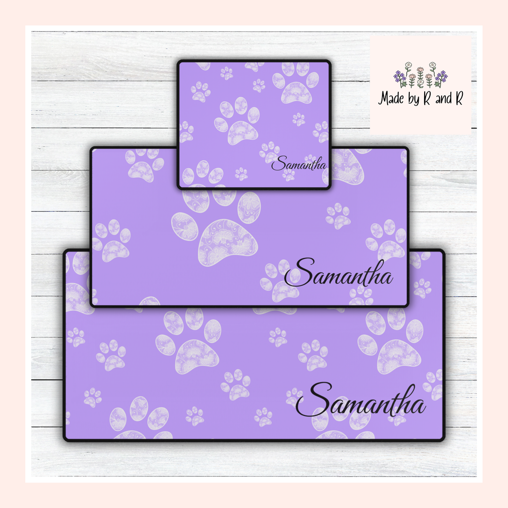 Custom Purple Paw Print Desk Mats and Mouse pads with Lace Seahorses and Turtles, Office Decor, Christmas Gifts, Home Workspace