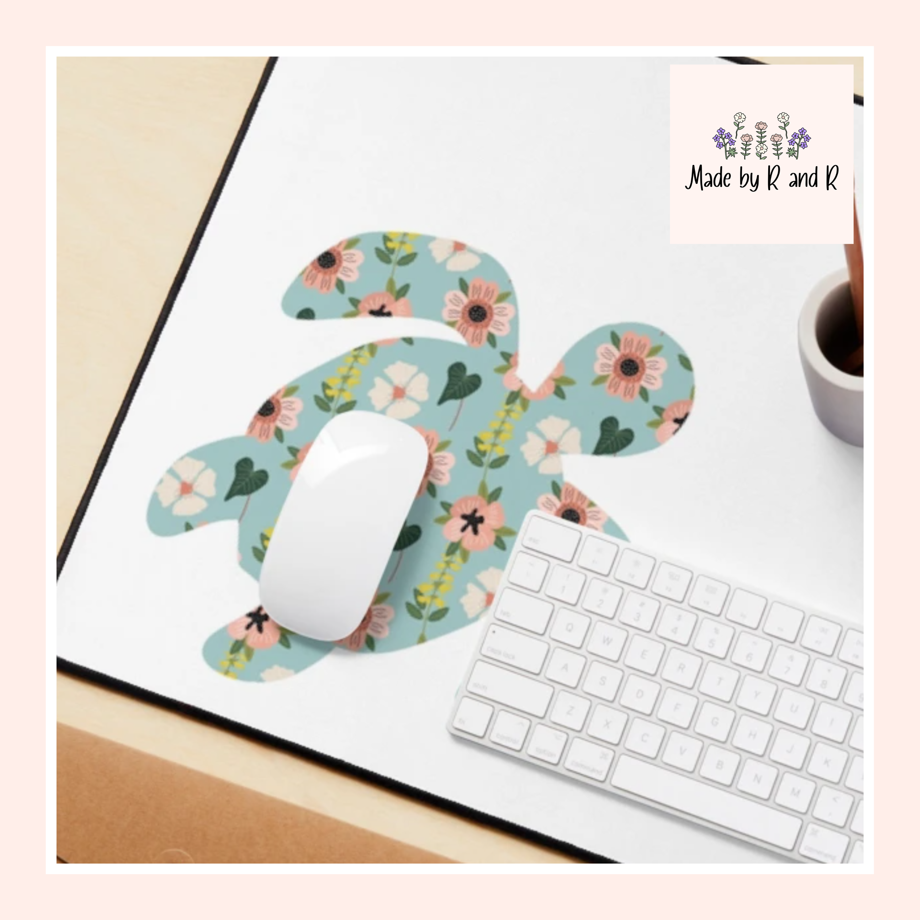 Floral Sea Turtle Desk Mats and Mouse pads, Office Decor, Birthday Gifts, Home Workspace