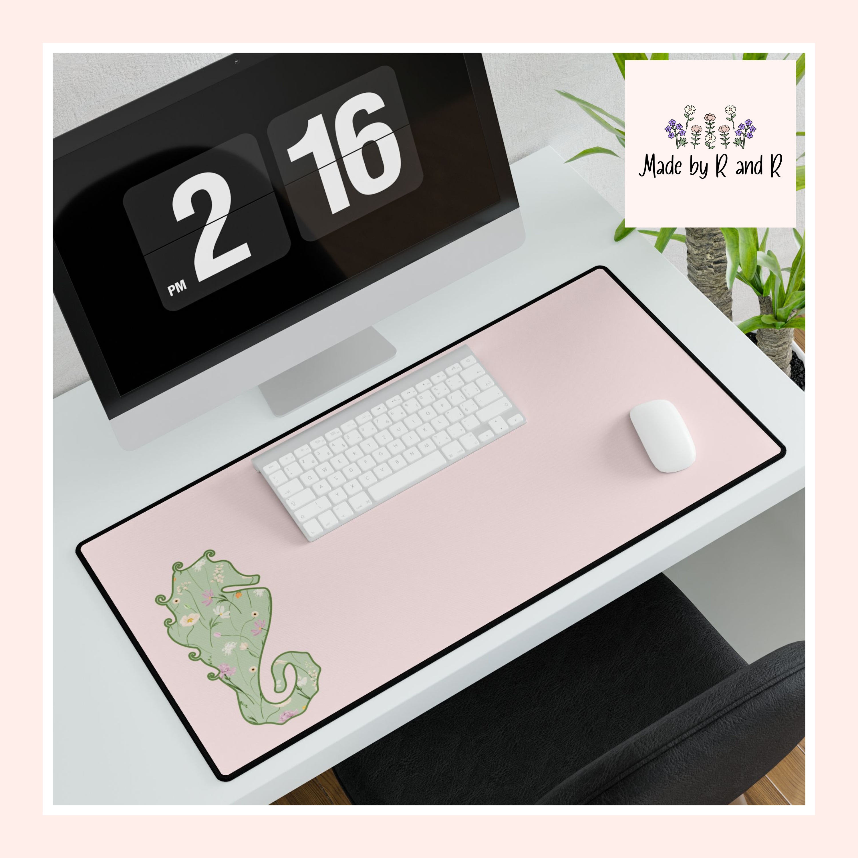 Floral Seahorse Desk Mats and Mouse pads, Office Decor, Birthday Gifts, Home Workspace
