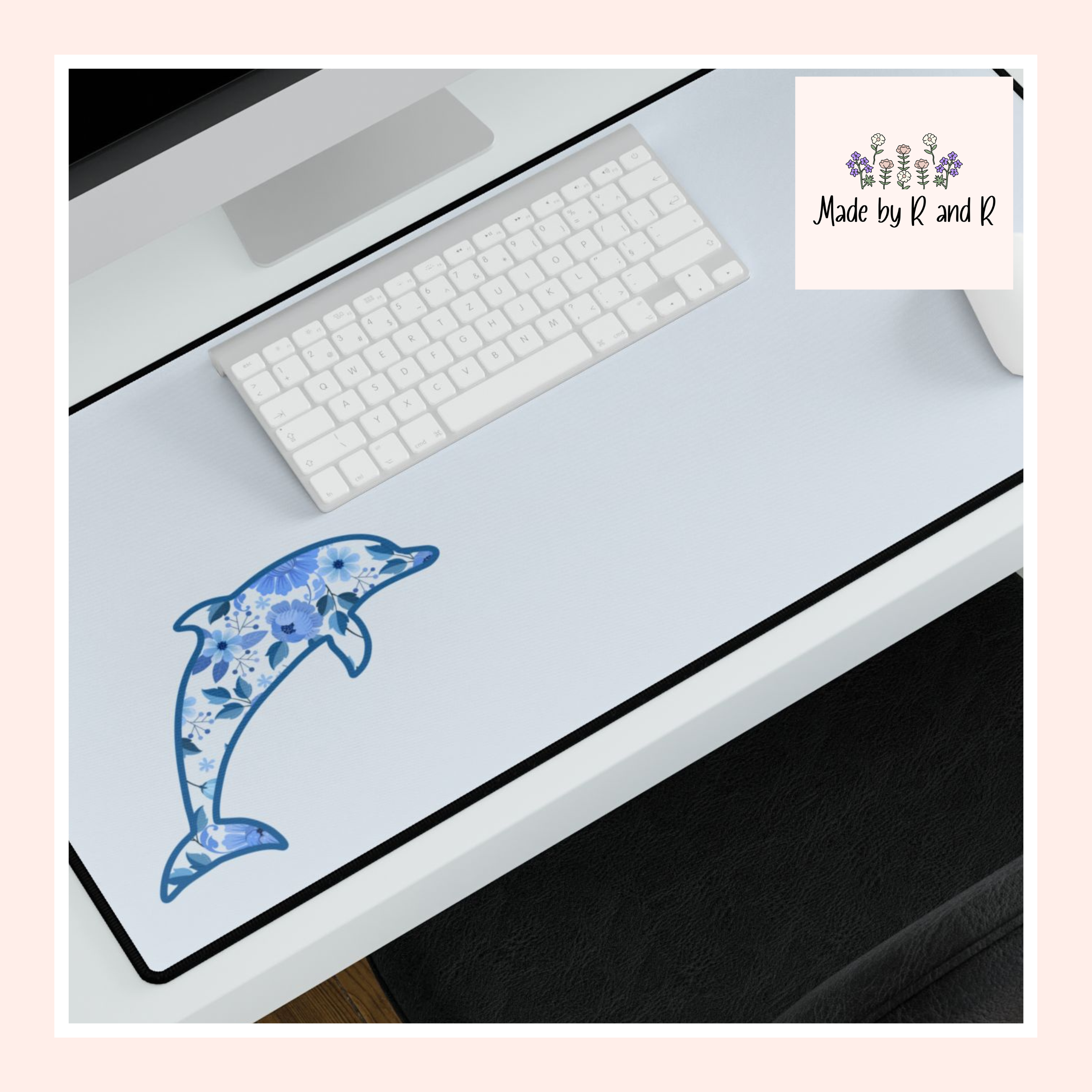 Floral Dolphin Desk Mats and Mouse pads, Office Decor, Birthday Gifts, Home Workspace