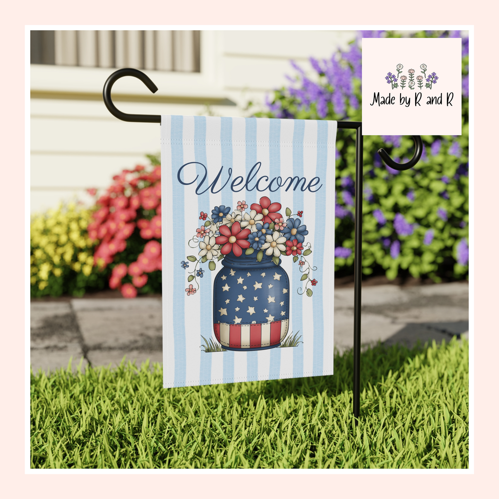 Patriotic Welcome Garden Banner, Floral Décor, Outdoor Flag, Housewarming Gift