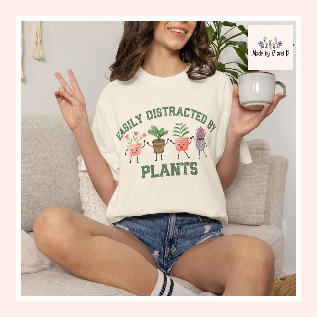 Easily Distracted By Plants Tee, Cute Plant Lover Graphic T-Shirt