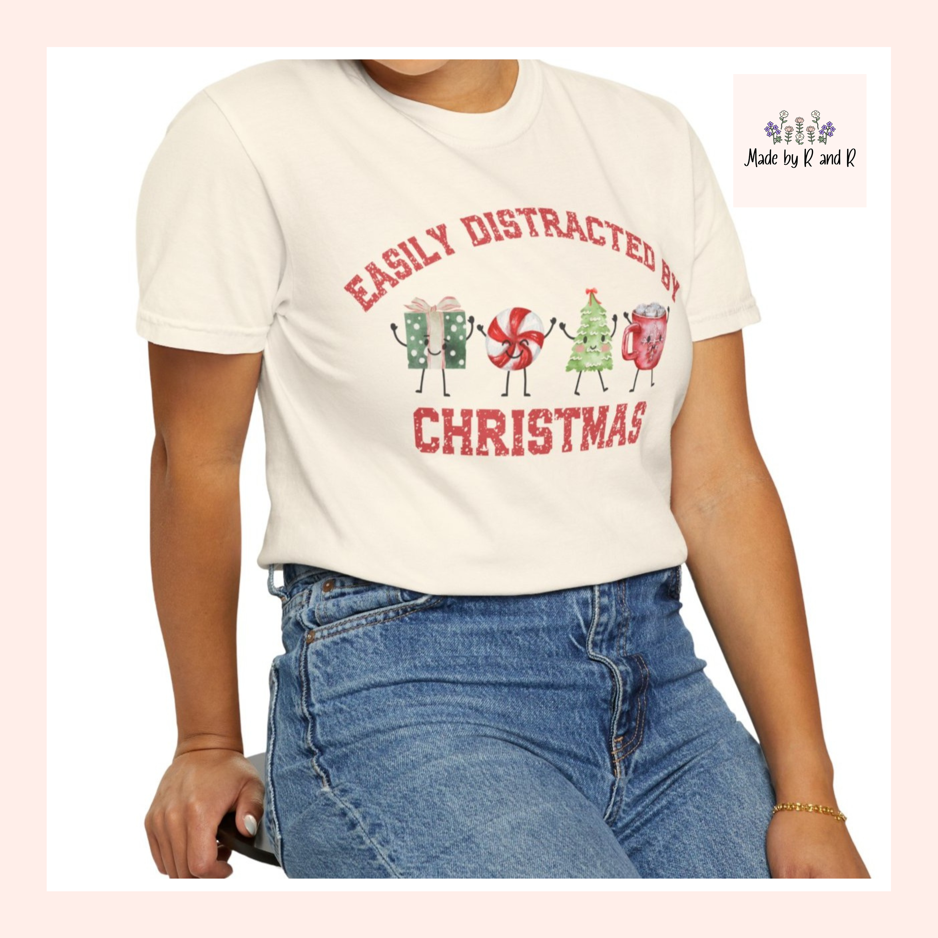 Easily Distracted by Christmas T-Shirt, Funny Holiday Graphic Tee