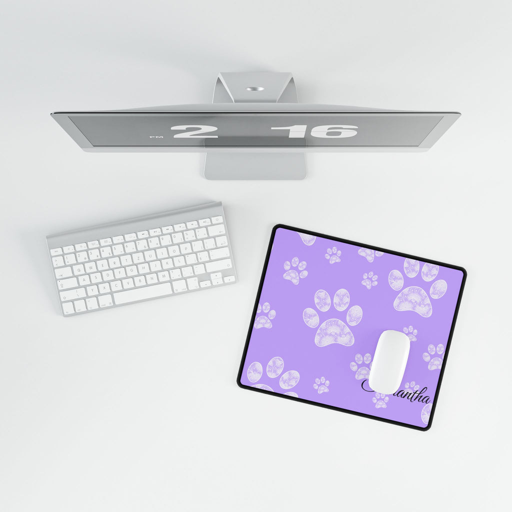 Custom Purple Paw Print Desk Mats and Mouse pads with Lace Seahorses and Turtles, Office Decor, Christmas Gifts, Home Workspace