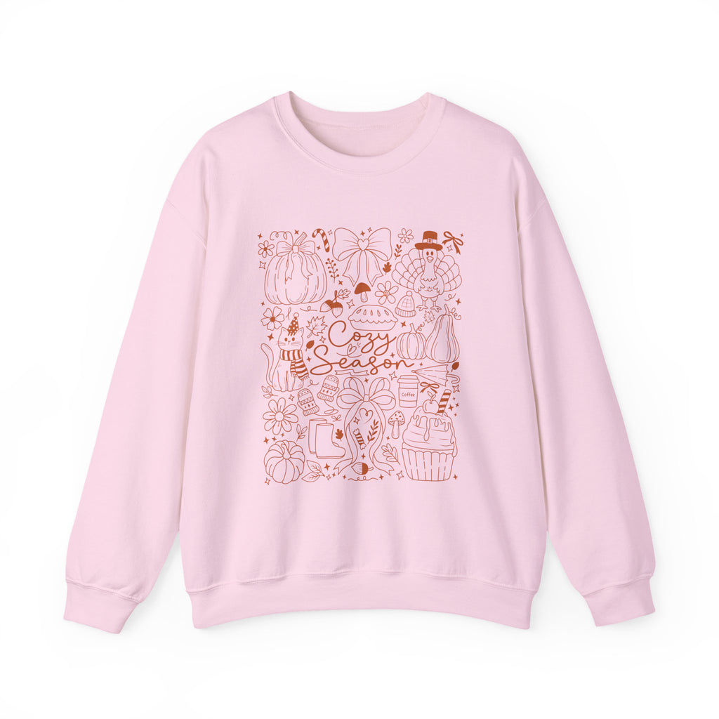 Cozy Season Crewneck Sweatshirt, Autumn Pumpkin & Leaves Fall Design