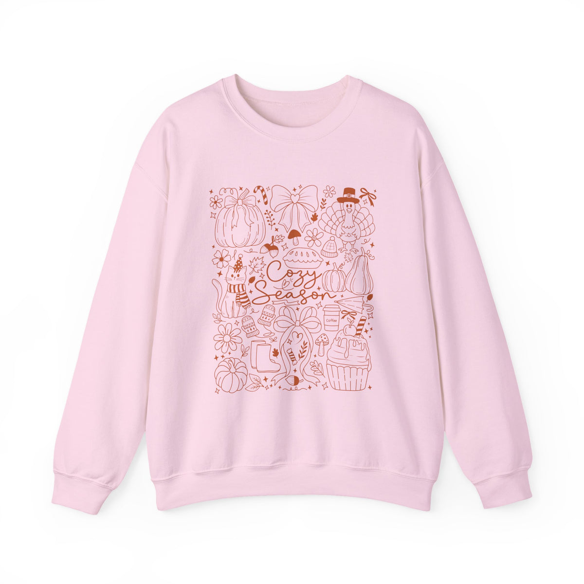 Cozy Season Crewneck Sweatshirt, Autumn Pumpkin & Leaves Fall Design