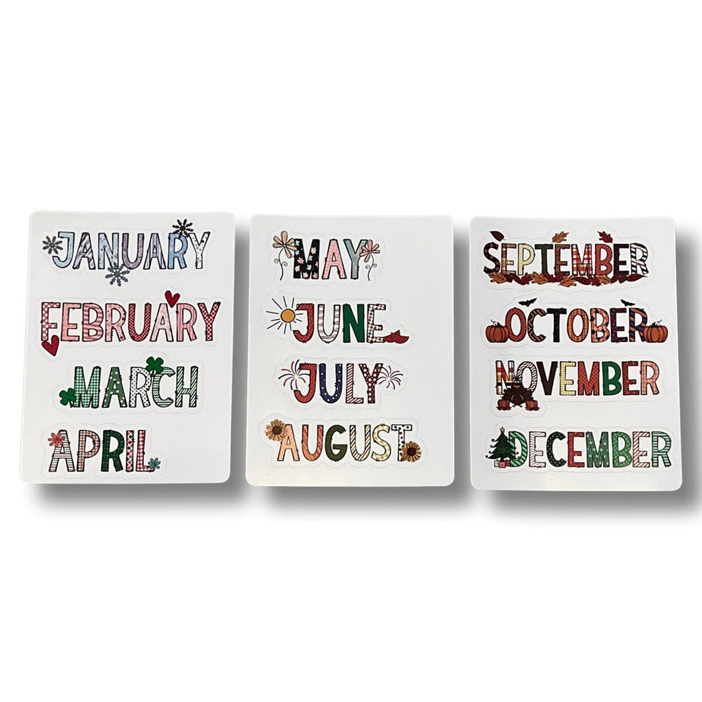 Month Name Stickers (set of 12) choose large or small size
