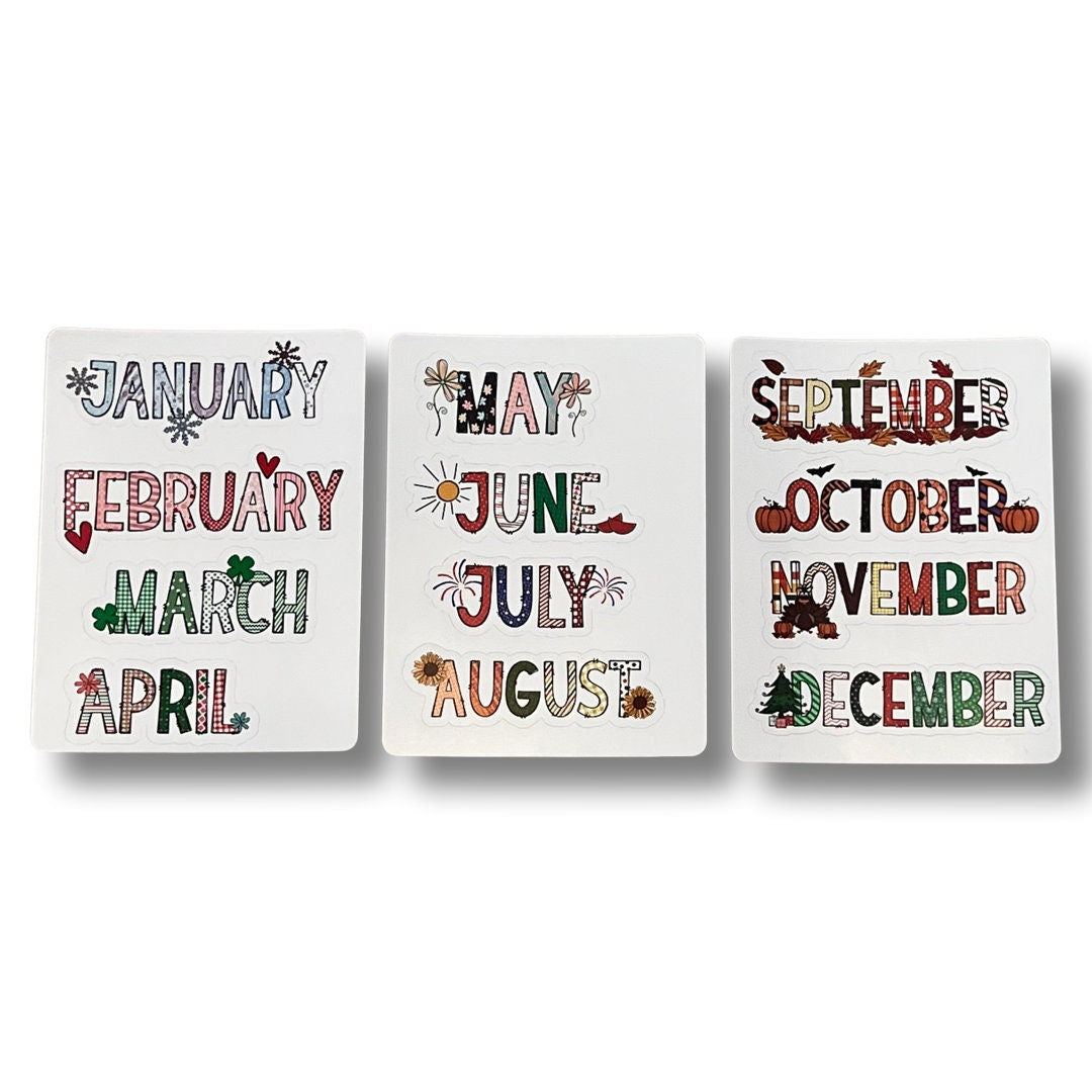 Month Name Stickers (set of 12) choose large or small size