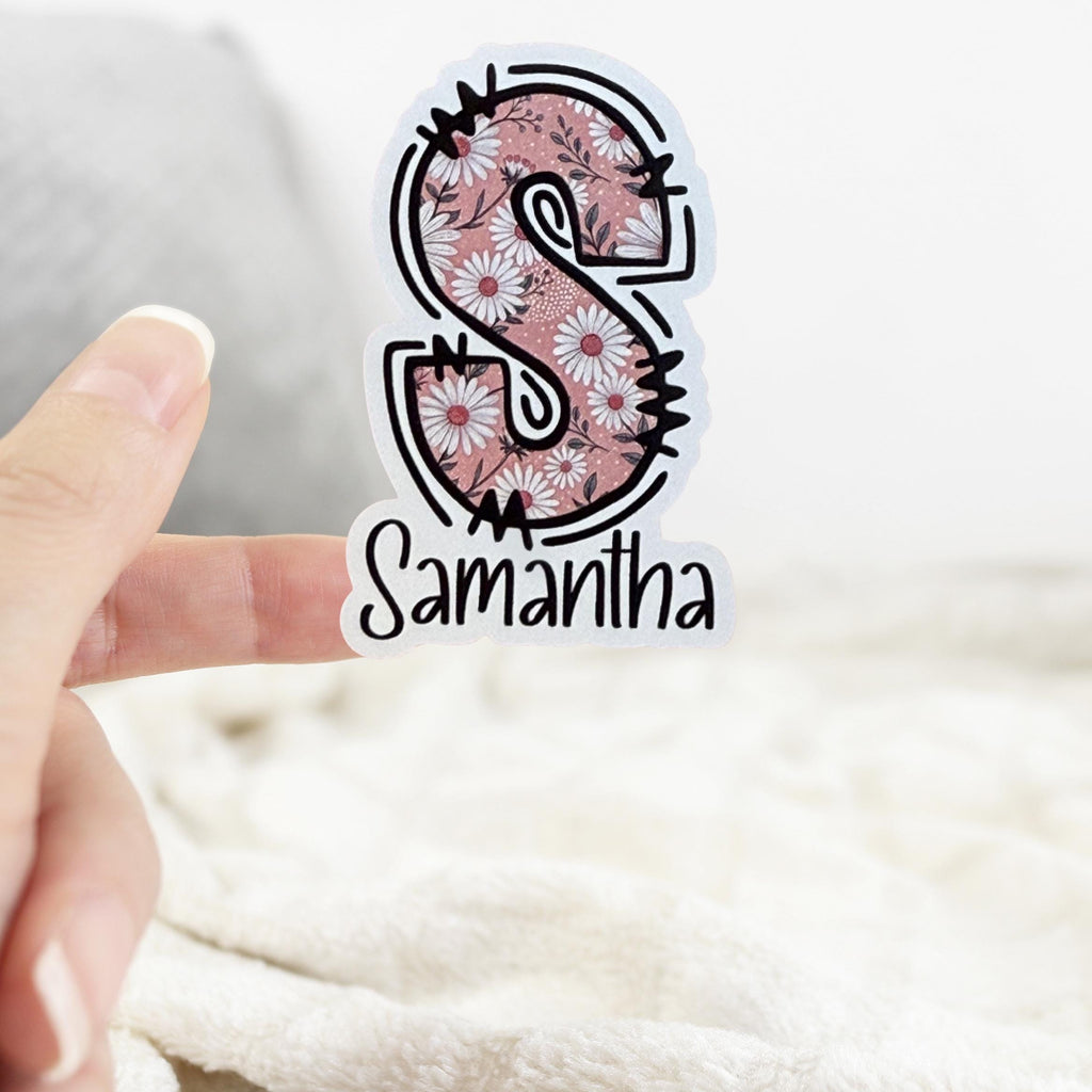 Custom Name and Monogram Pink Floral Boho Stickers (set of 12)