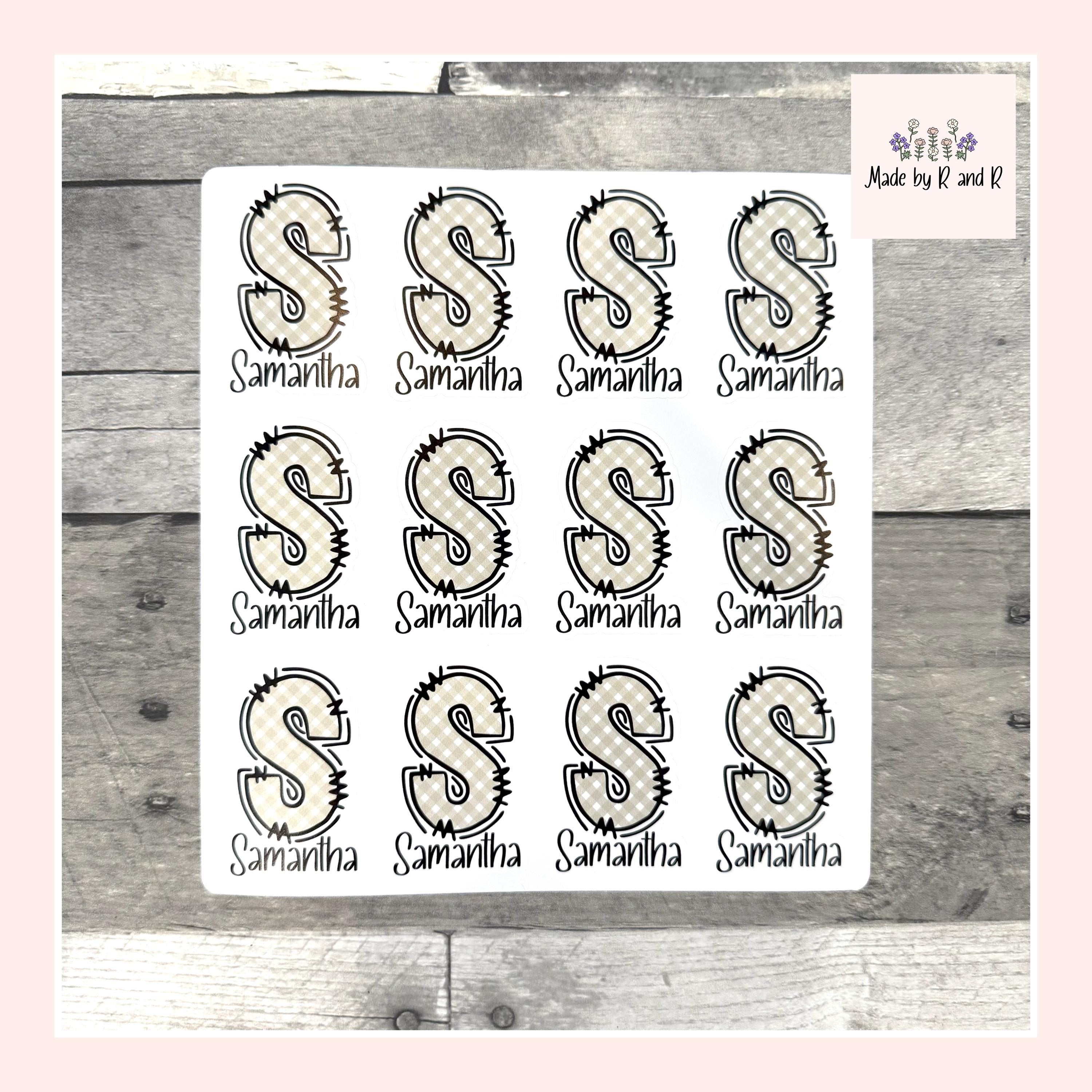 Custom Name and Monogram Green Gingham Stickers (set of 12)
