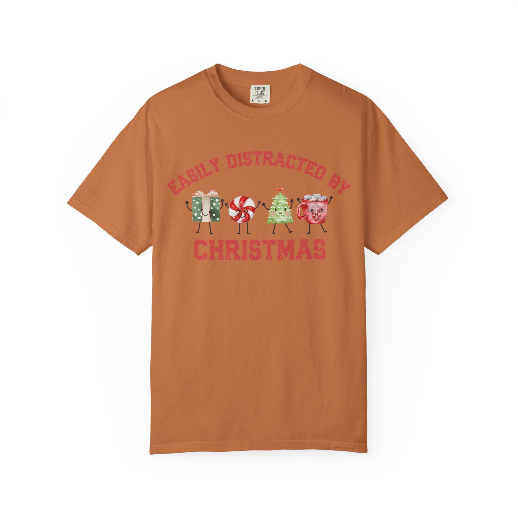 Easily Distracted by Christmas T-Shirt, Funny Holiday Graphic Tee