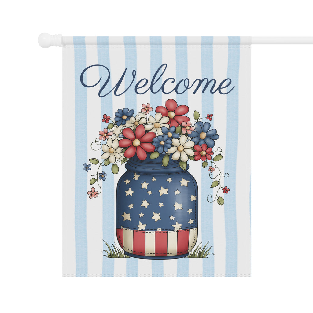 Patriotic Welcome Garden Banner, Floral Décor, Outdoor Flag, Housewarming Gift