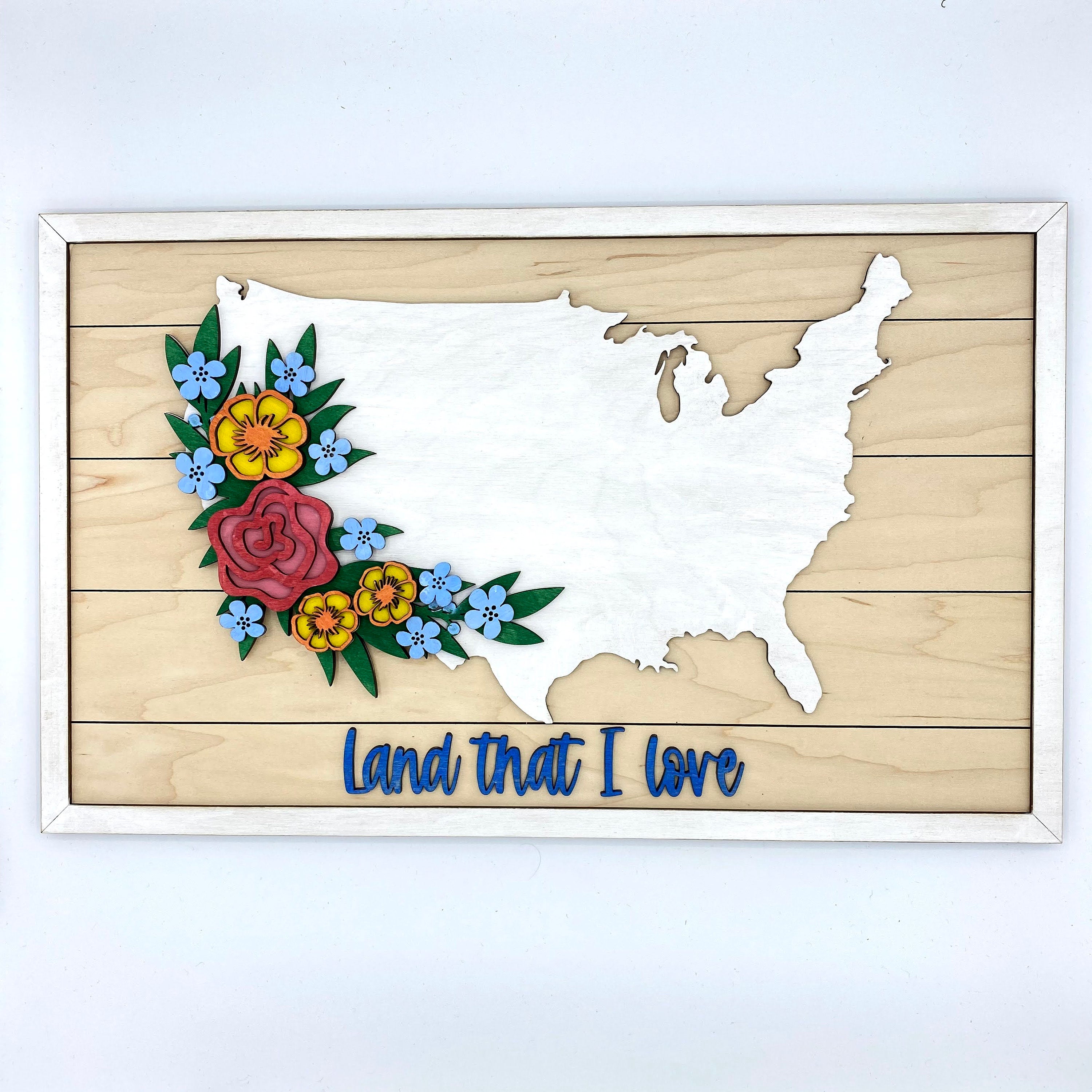Floral USA Sign Wood Cut Outs