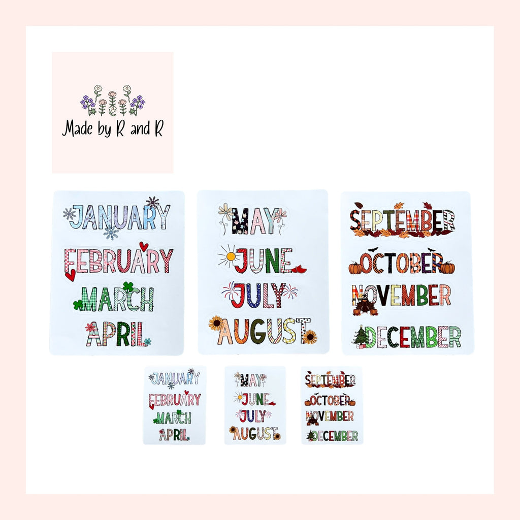 Month Name Stickers (set of 12) choose large or small size