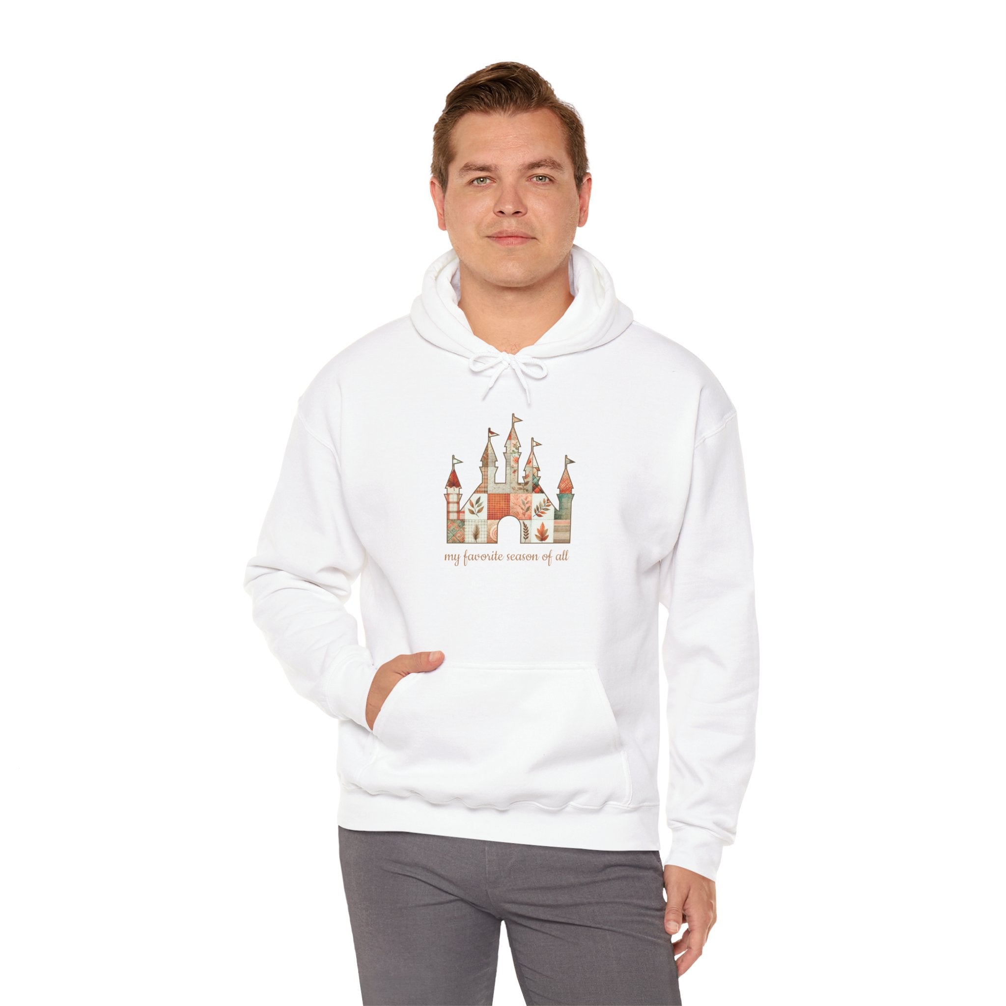 Patchwork Castle Unisex Hooded Sweatshirt: Cozy Apparel for Fall