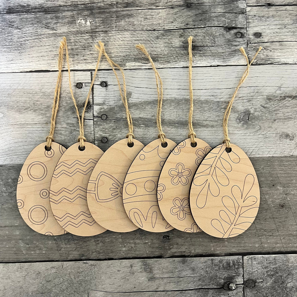 Wood Easter Egg Ornaments For Coloring (Set of 6)