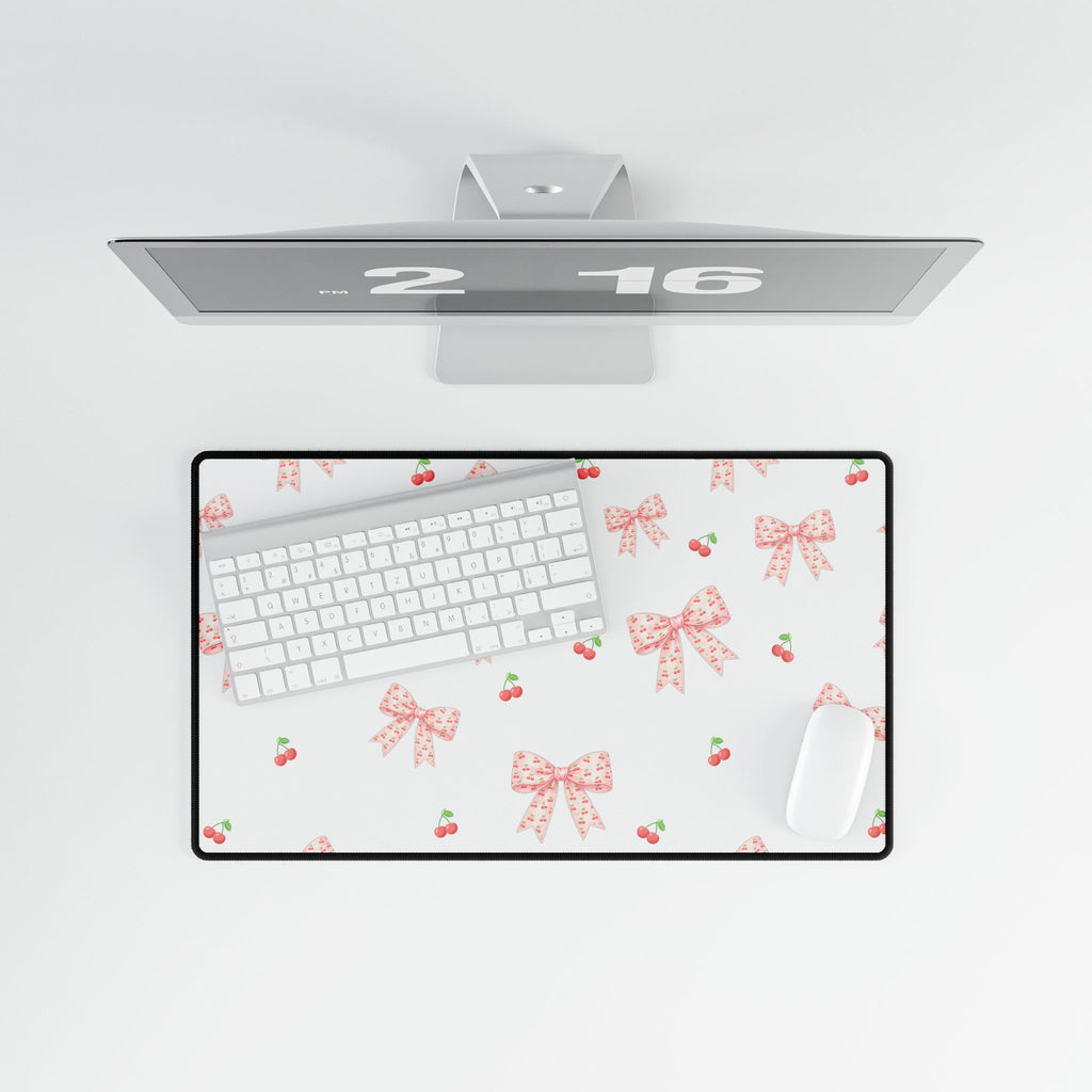 Cherries and Bows Desk Mats and Mouse pads, Office Decor, Birthday Gifts, Home Workspace