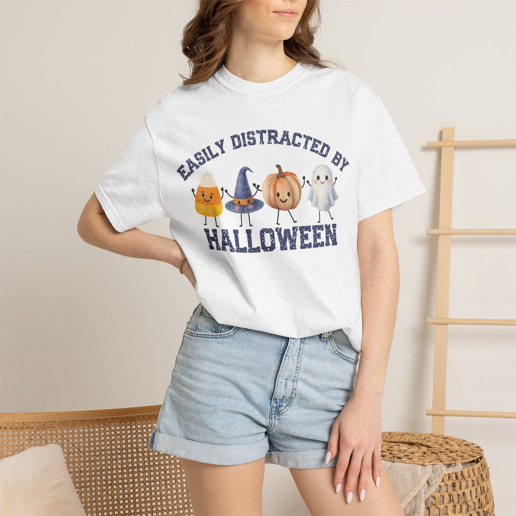 Halloween T-Shirt, Easily Distracted by Halloween, Cute Candy & Costume Graphic