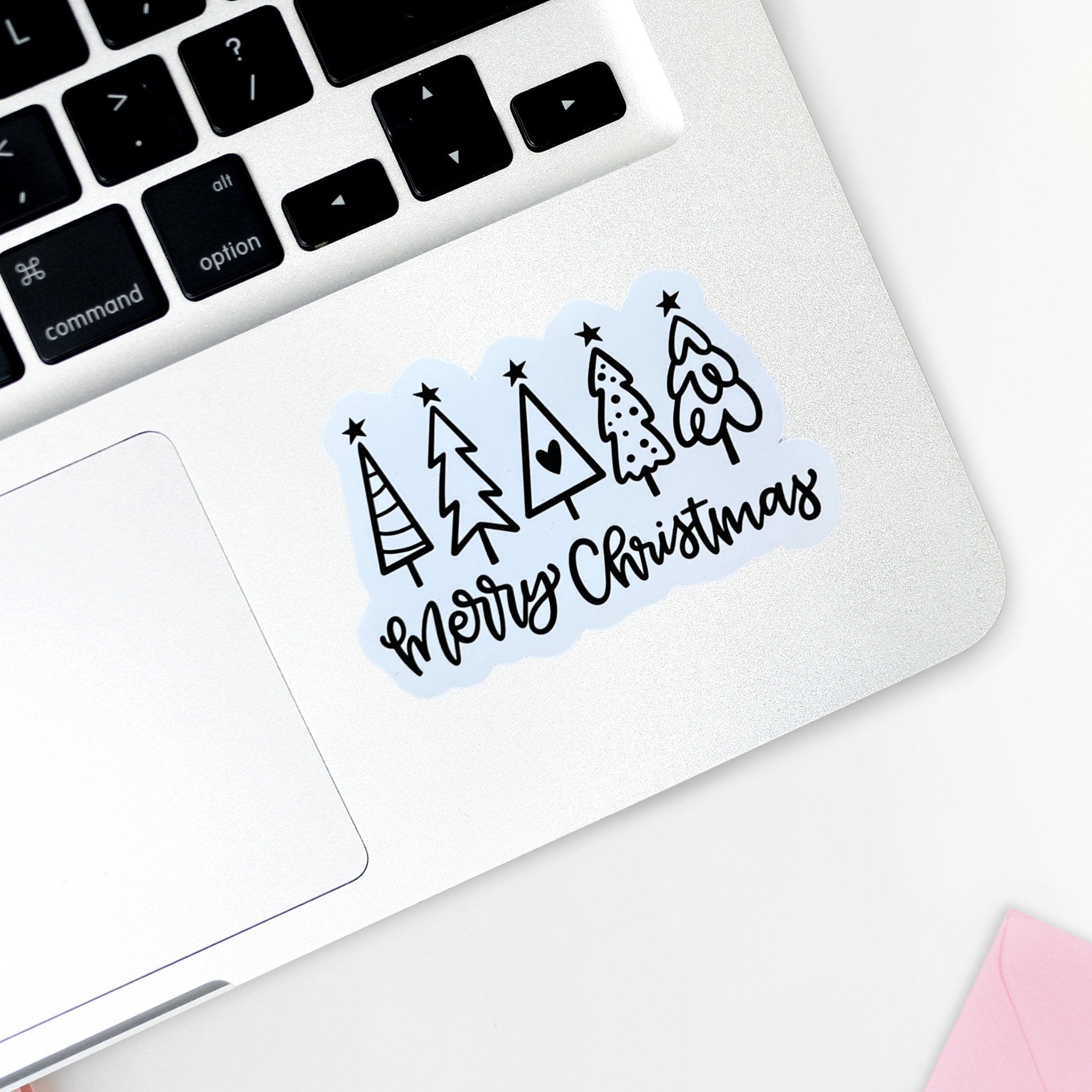 Merry Christmas Doodle Trees Sticker