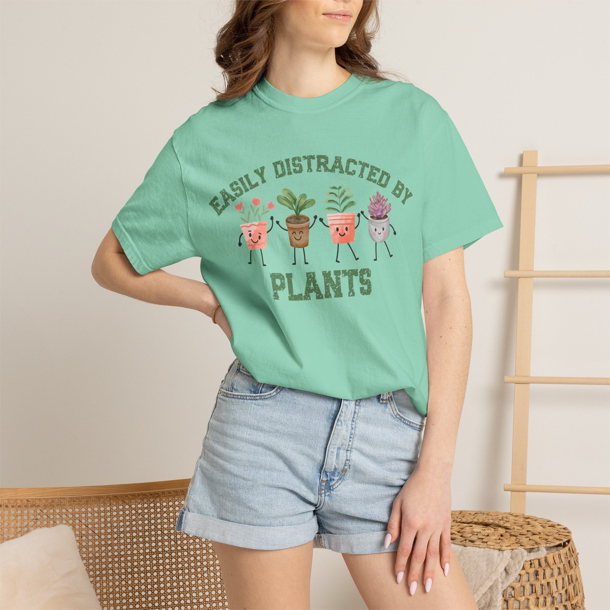 Easily Distracted By Plants Tee, Cute Plant Lover Graphic T-Shirt