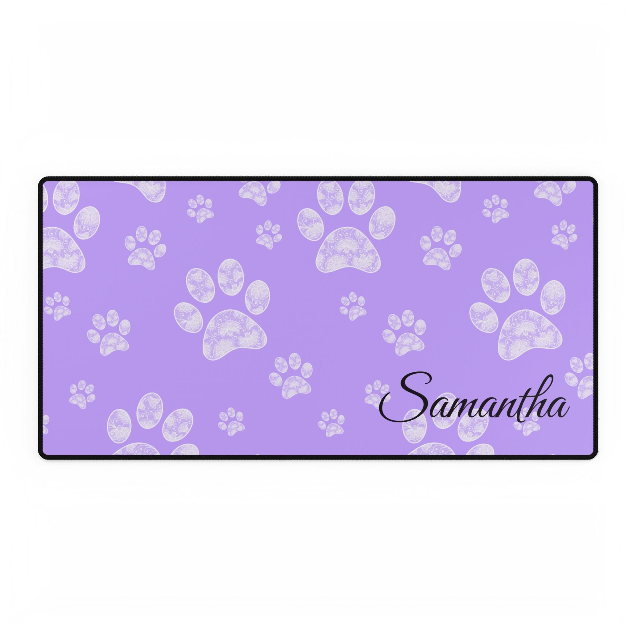 Custom Purple Paw Print Desk Mats and Mouse pads with Lace Seahorses and Turtles, Office Decor, Christmas Gifts, Home Workspace