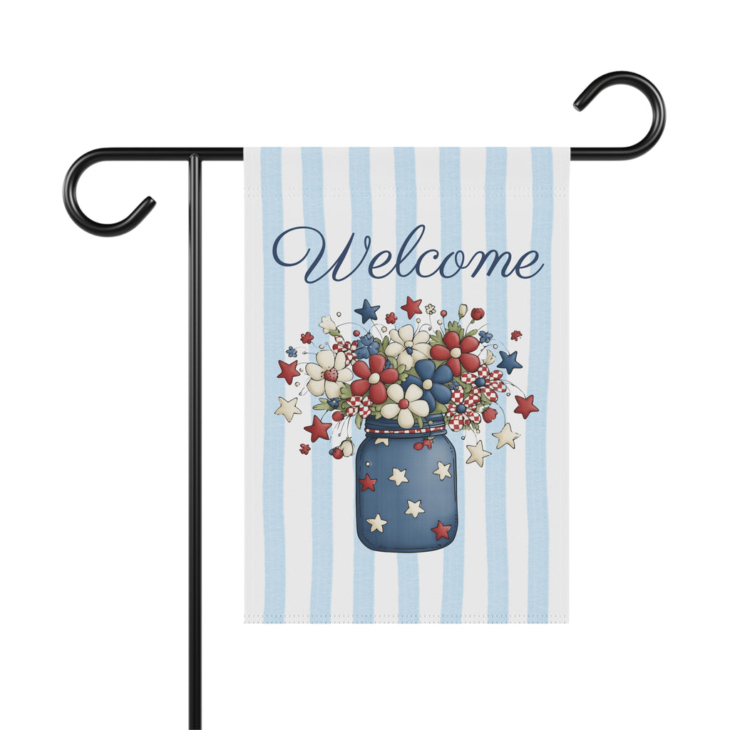 Patriotic Floral Welcome Garden Banner, Floral Décor, Outdoor Flag, Housewarming Gift