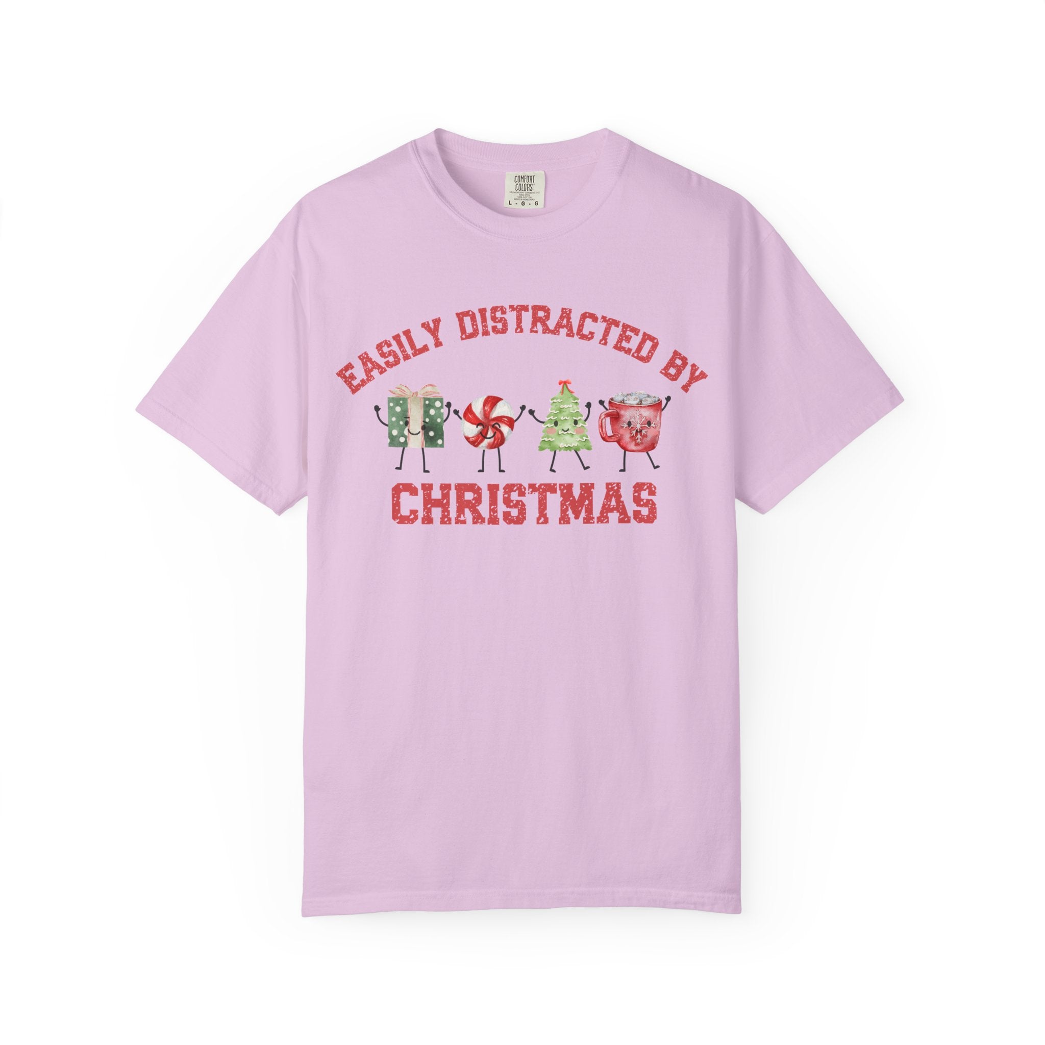 Easily Distracted by Christmas T-Shirt, Funny Holiday Graphic Tee