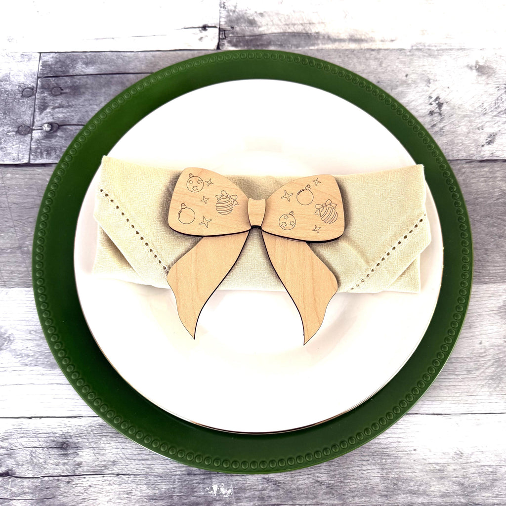 Christmas Place Setting Wood Bows (Set of 4)