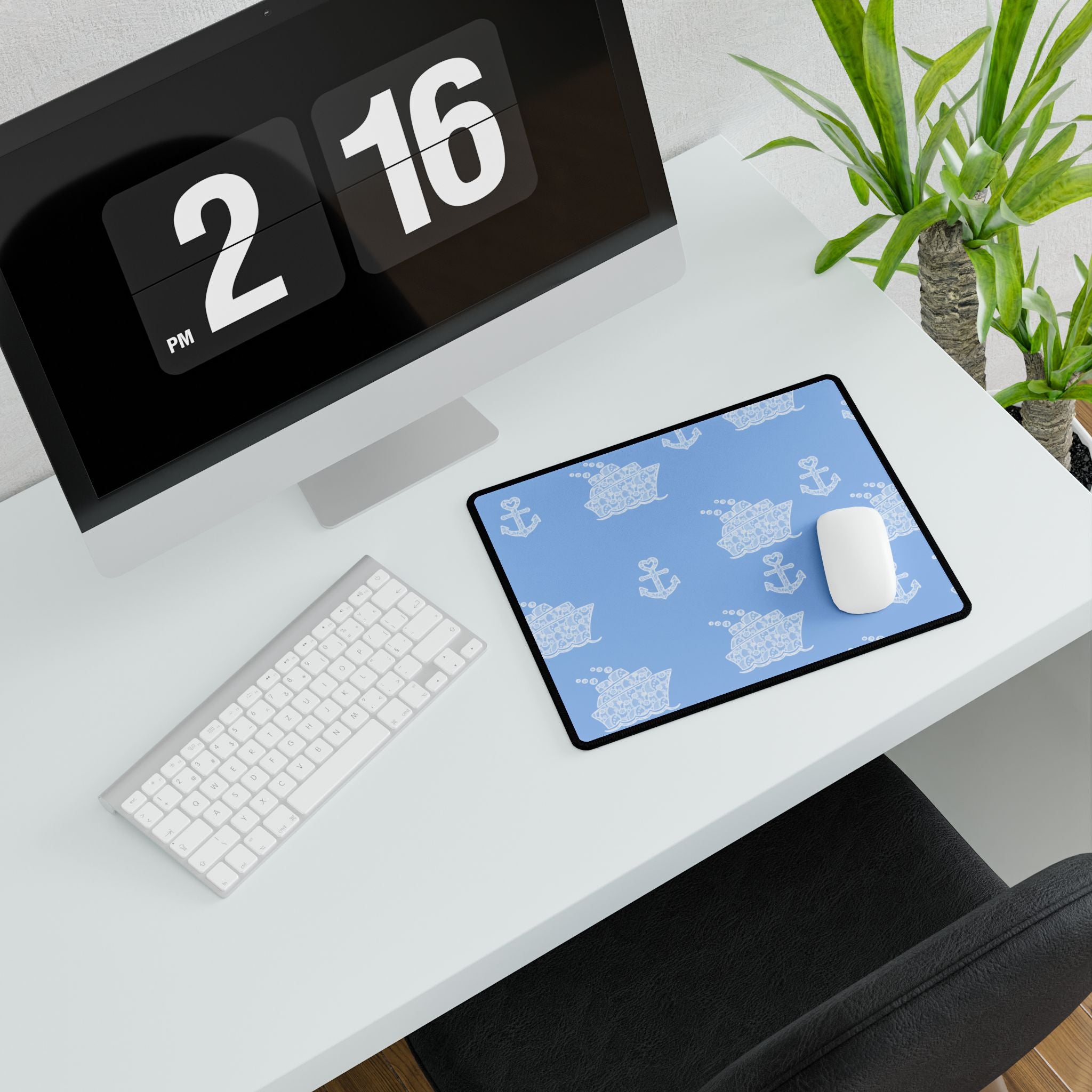 Baby Blue Cruise Ship Desk Mats and Mouse pads with White Lace Anchors and Ships, Office Decor, Cruise Gifts, Home Workspace