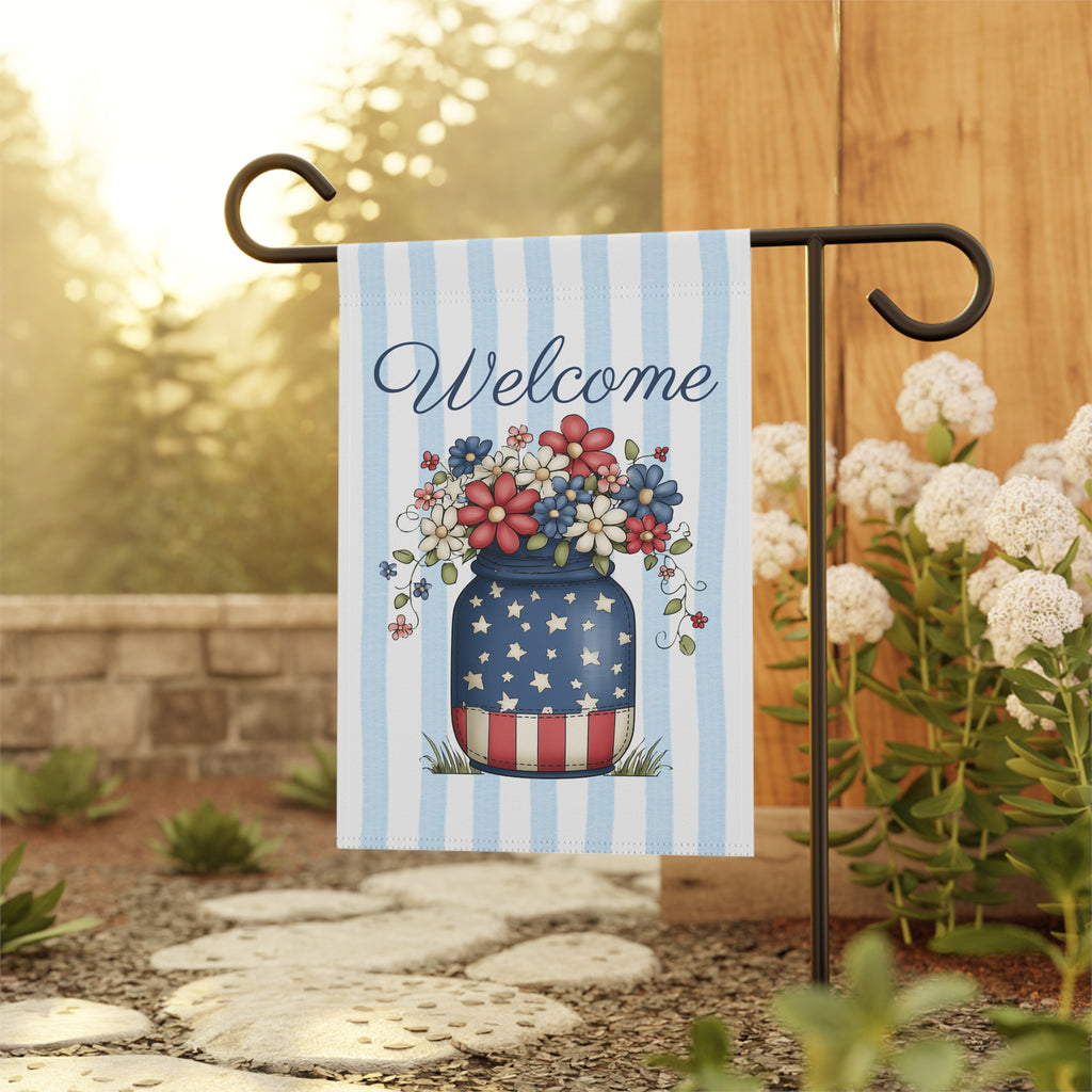 Patriotic Welcome Garden Banner, Floral Décor, Outdoor Flag, Housewarming Gift