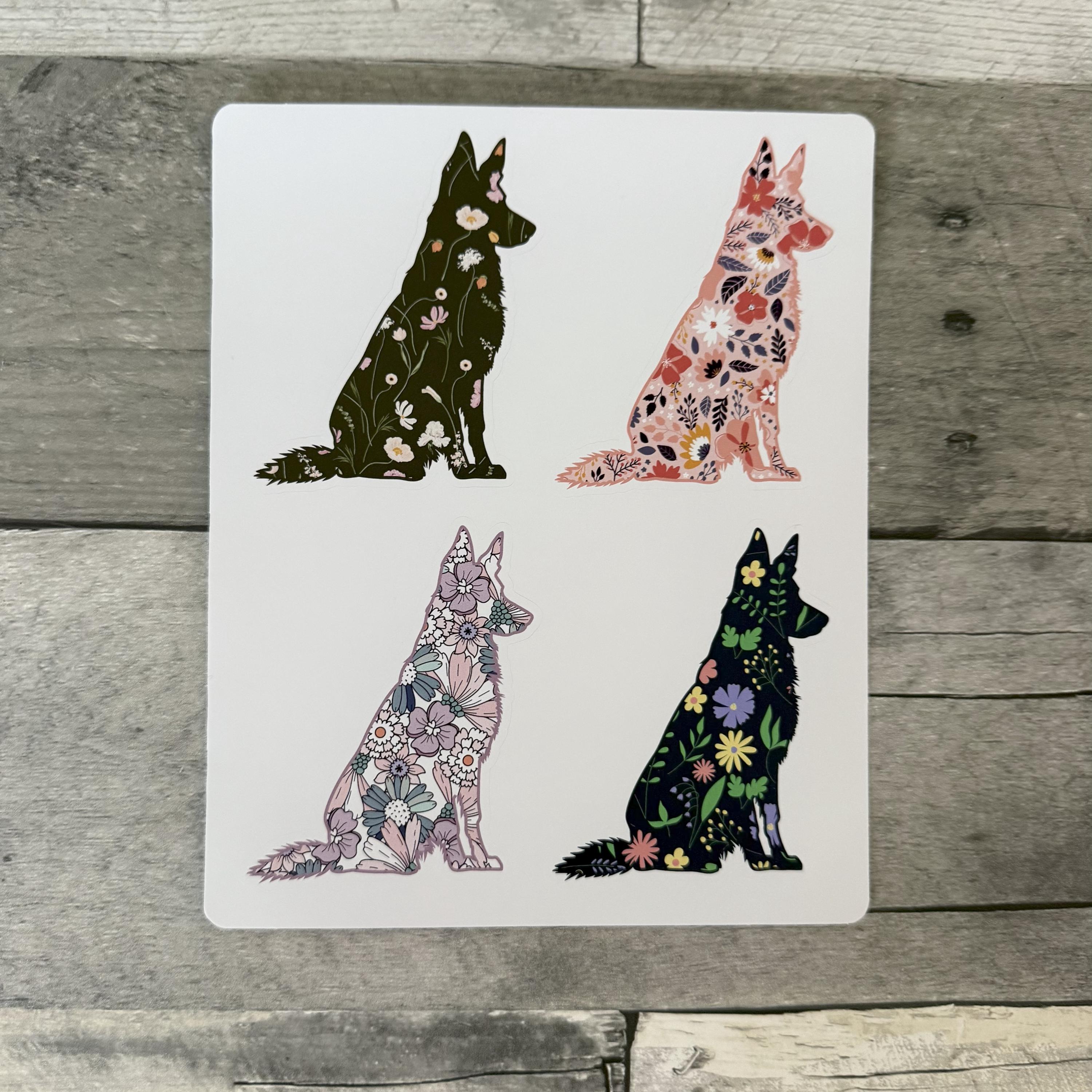 Floral German Shepherd Stickers (set of 4)