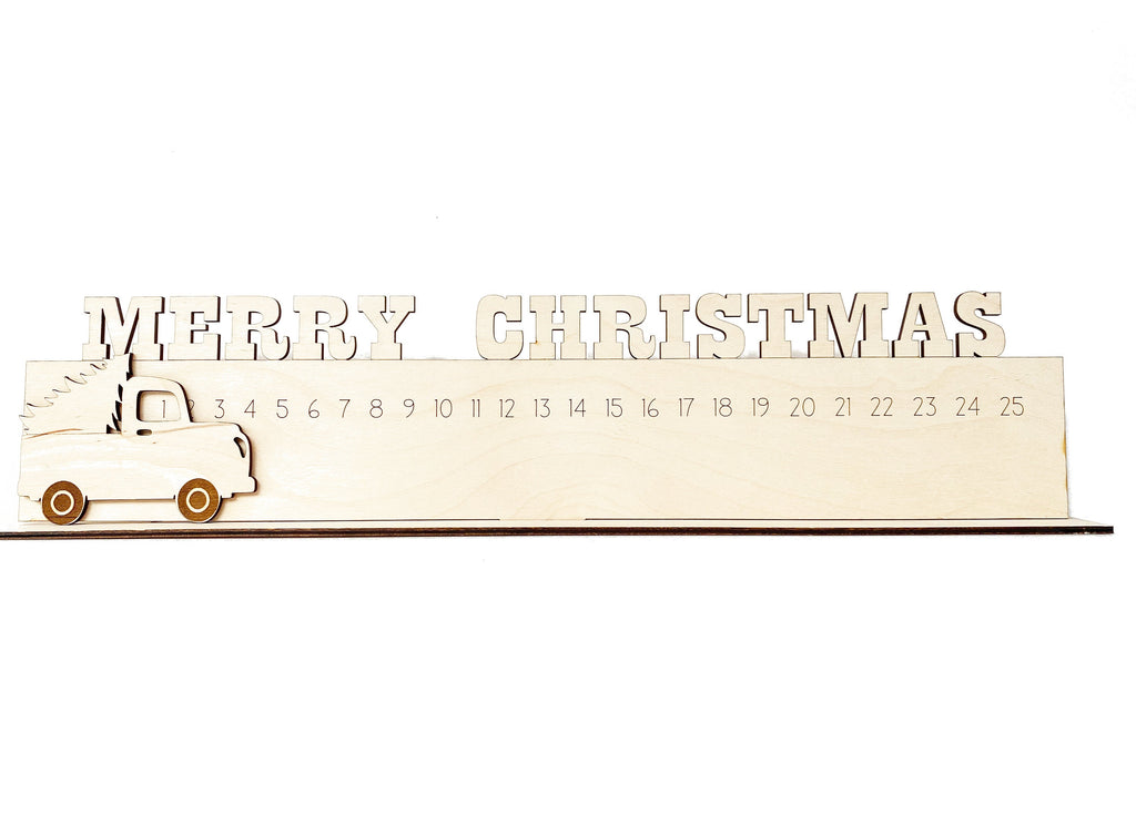 Merry Christmas Truck Wood Holiday Countdown