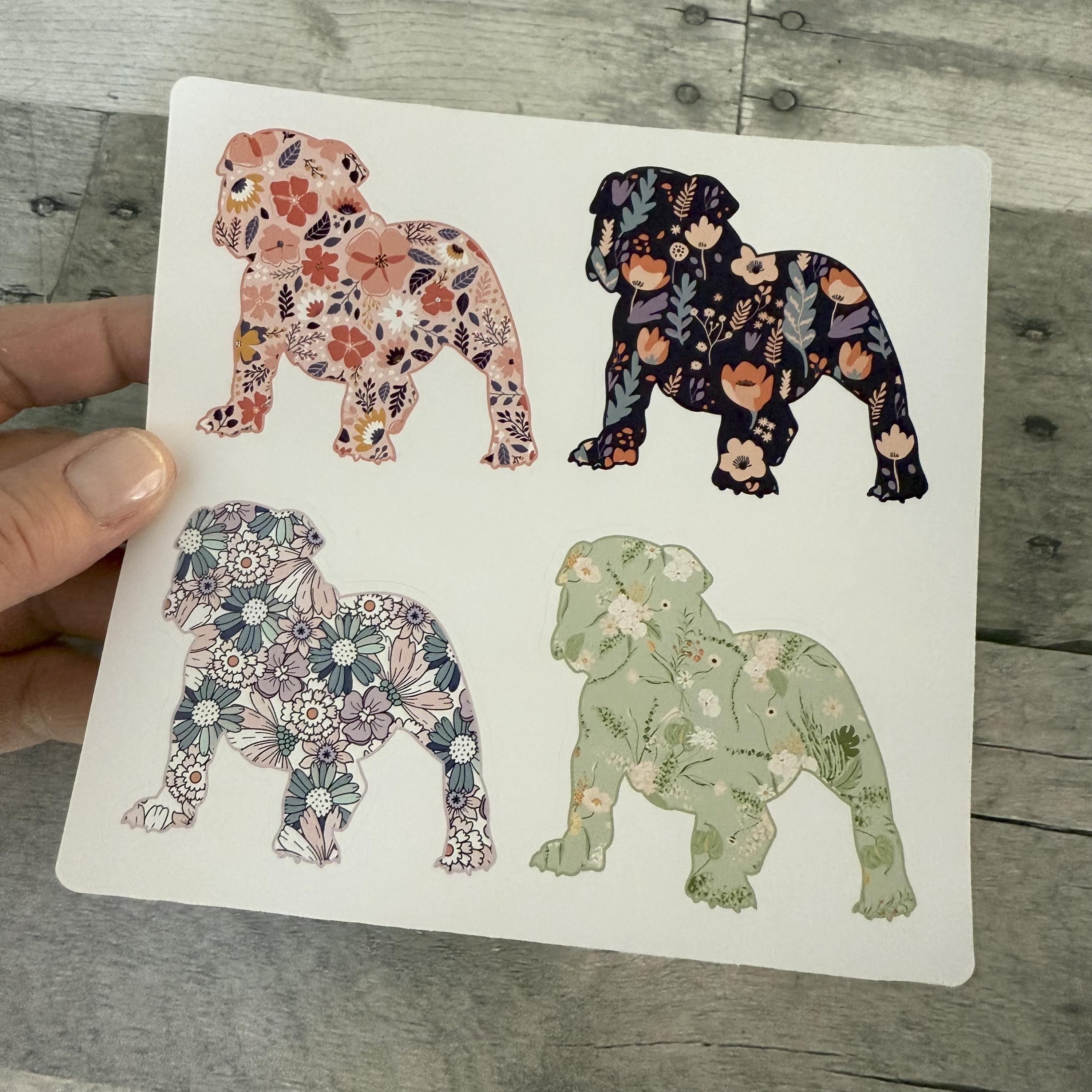 Floral Bulldog Stickers (set of 4)