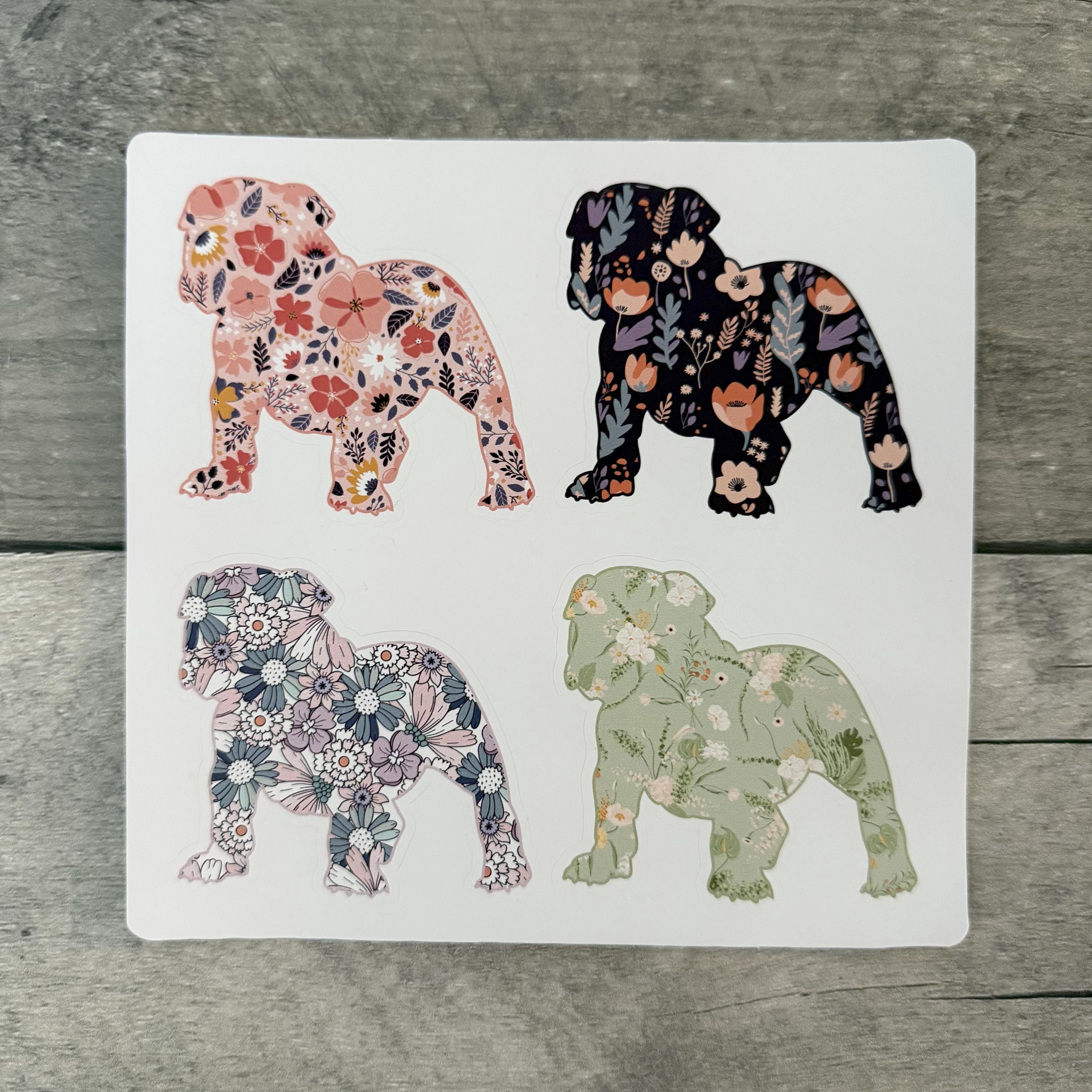 Floral Bulldog Stickers (set of 4)