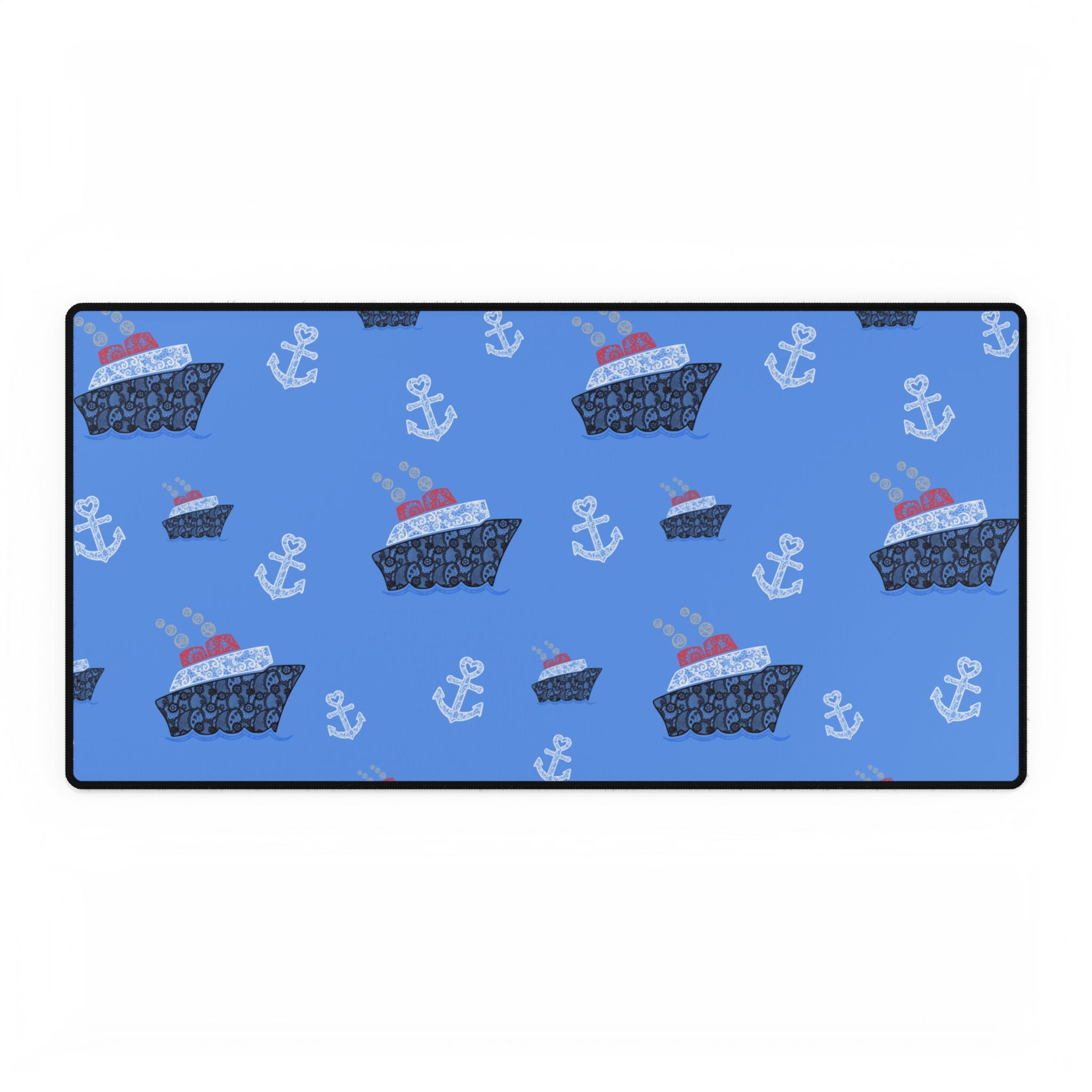 Blue Cruise Ship Desk Mats and Mouse pads with Lace Anchors and Ships, Office Decor, Cruise Gifts, Home Workspace
