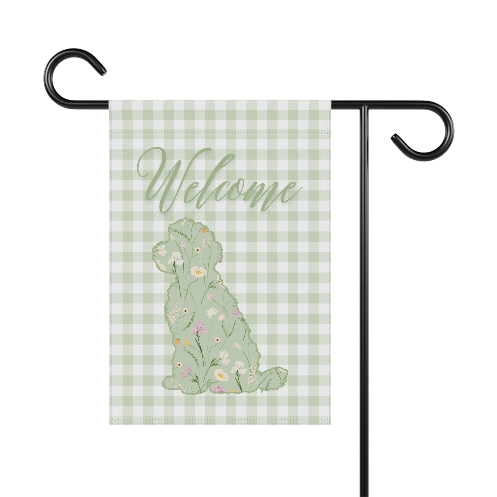 Green Gingham Labradoodle Welcome Garden Banner, Floral Pet Décor, Outdoor Sign, Housewarming Gift