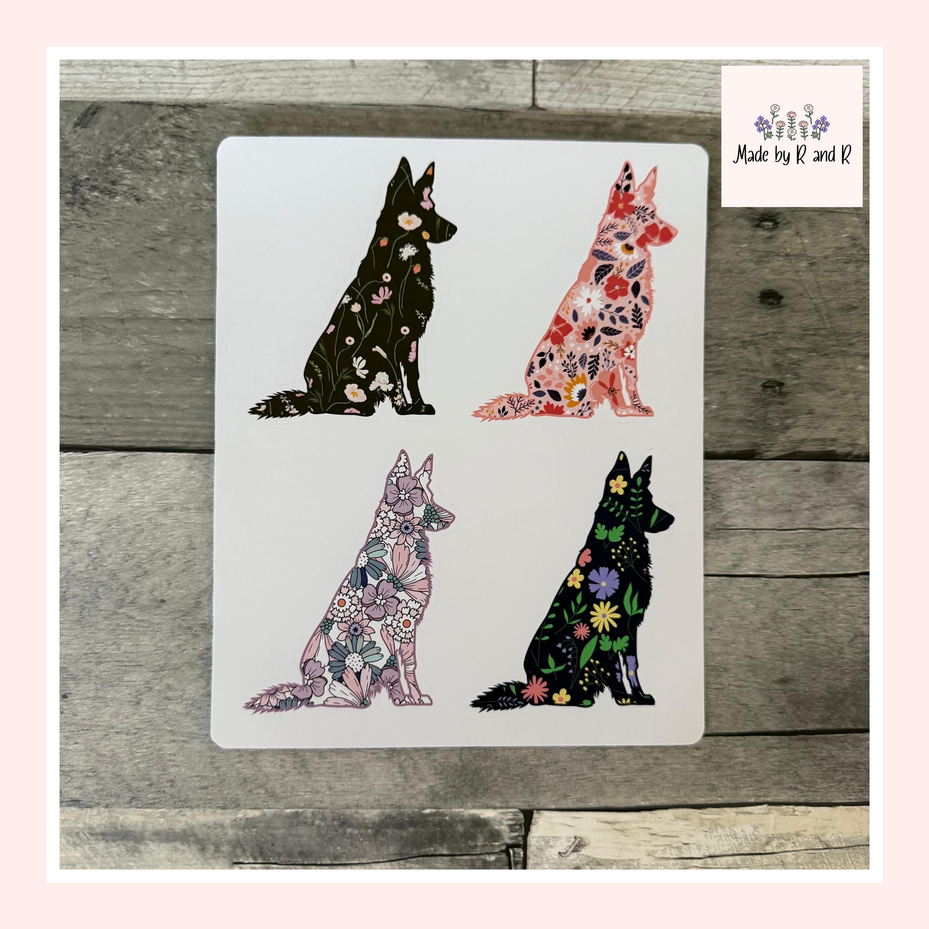 Floral German Shepherd Stickers (set of 4)