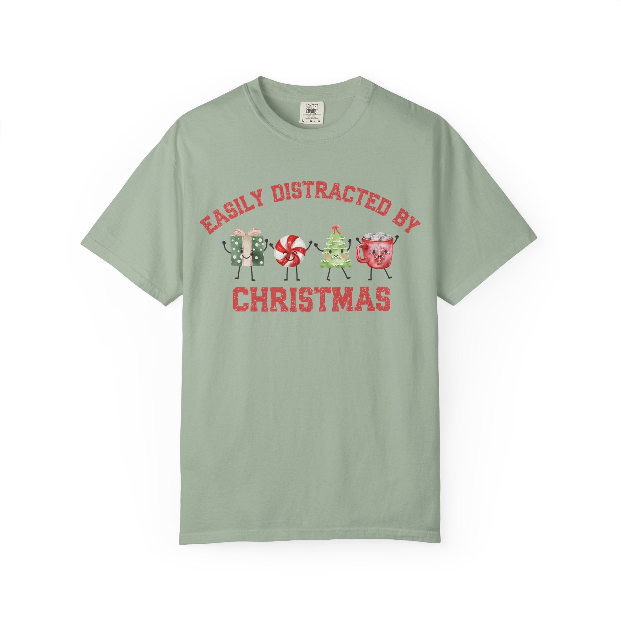 Easily Distracted by Christmas T-Shirt, Funny Holiday Graphic Tee