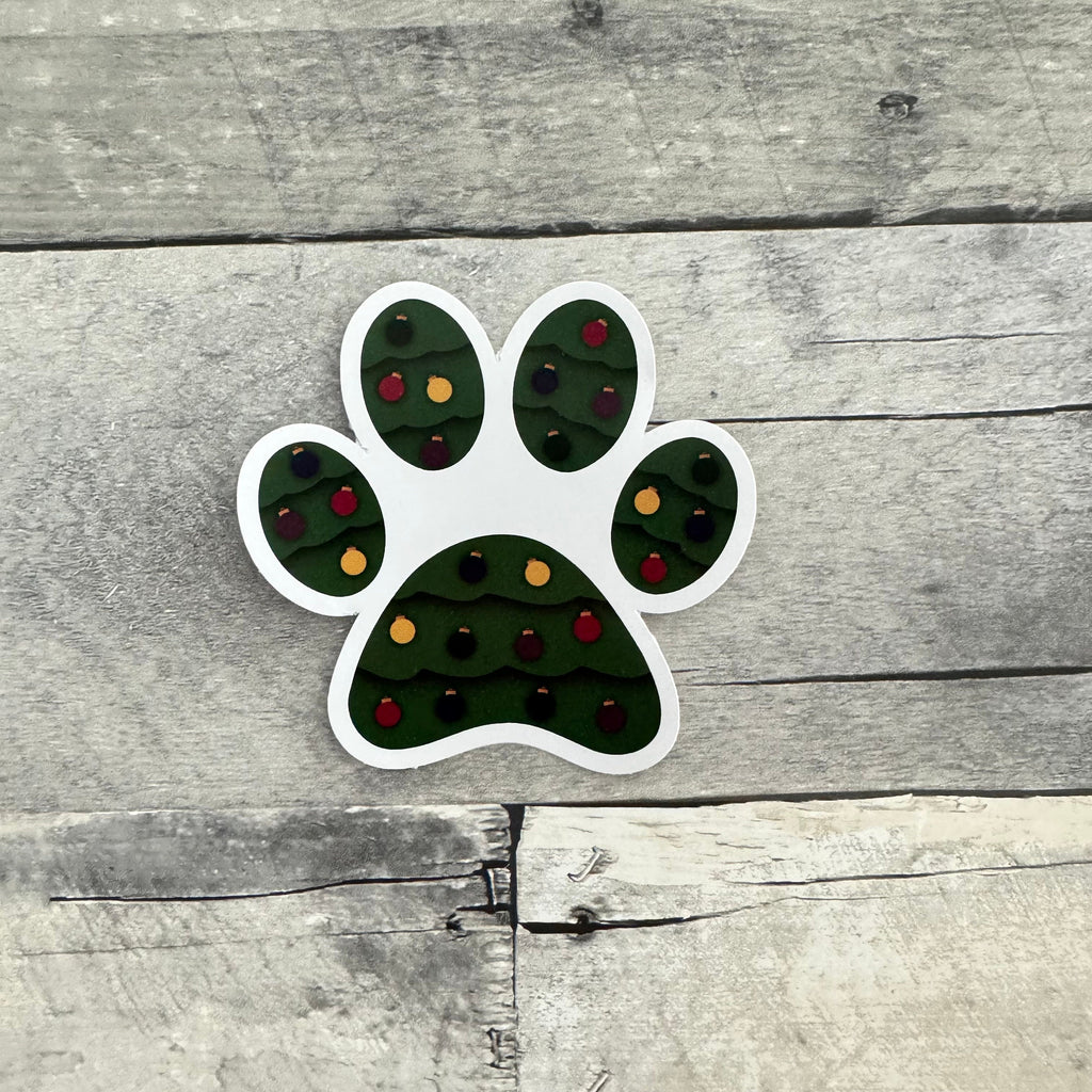 Christmas Tree Paw Print Sticker