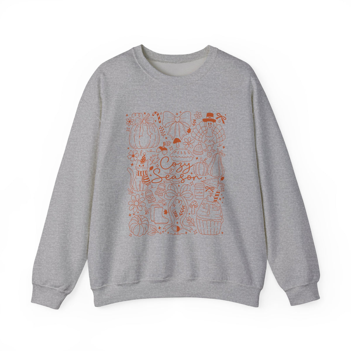 Cozy Season Crewneck Sweatshirt, Autumn Pumpkin & Leaves Fall Design