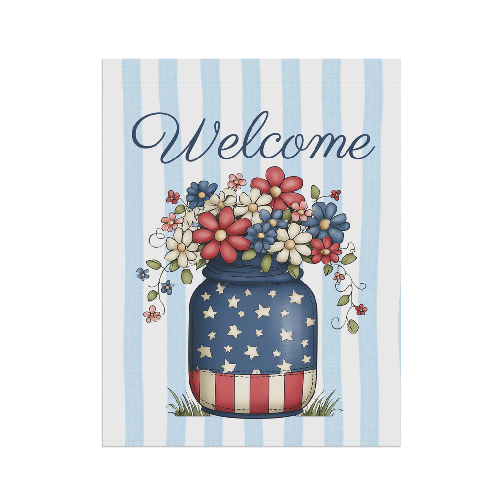 Patriotic Welcome Garden Banner, Floral Décor, Outdoor Flag, Housewarming Gift